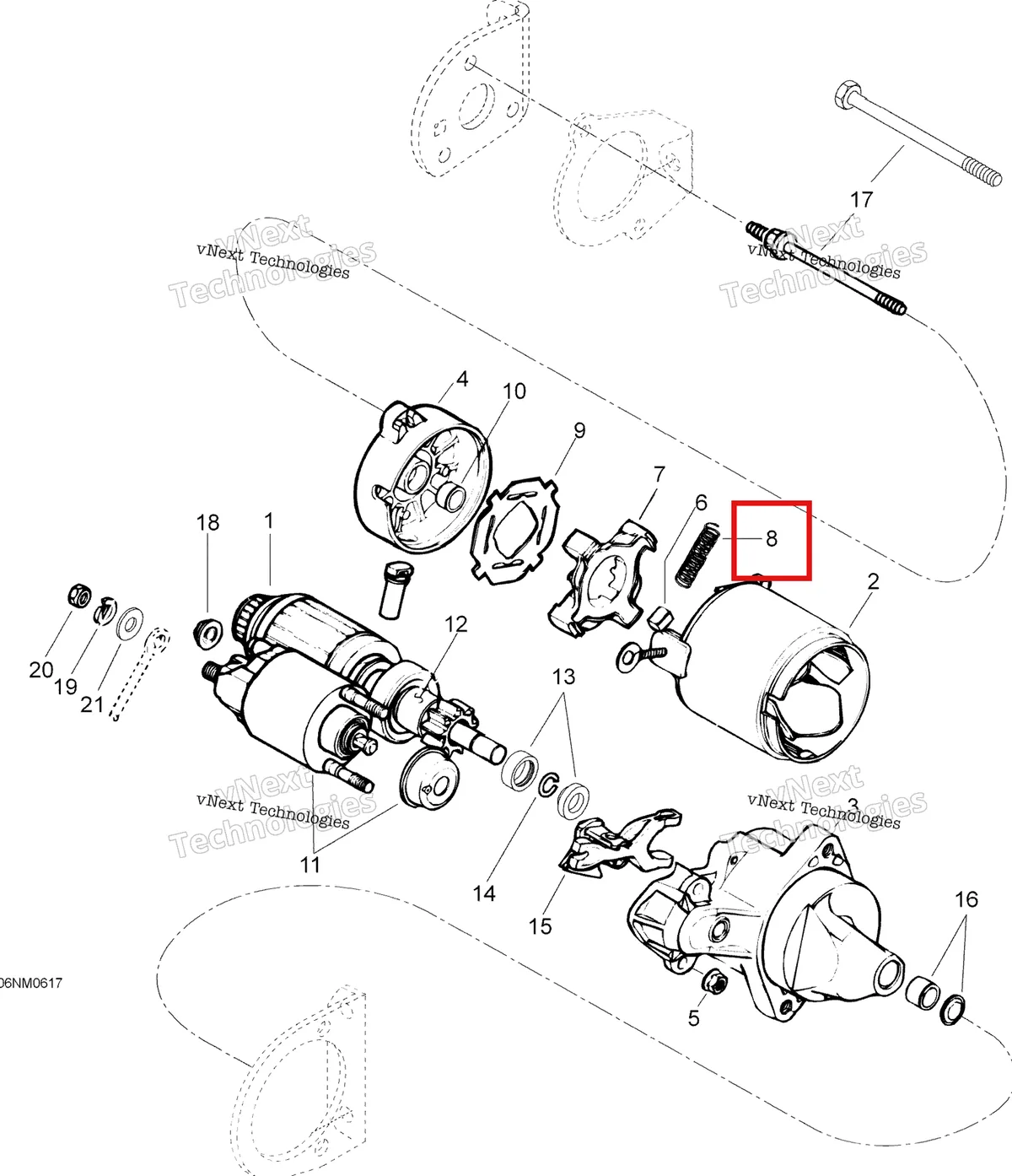 Деталь 410209800 (Пружина) на схеме узла 2006 Ski-Doo Skandic LT 440F Electric Starter