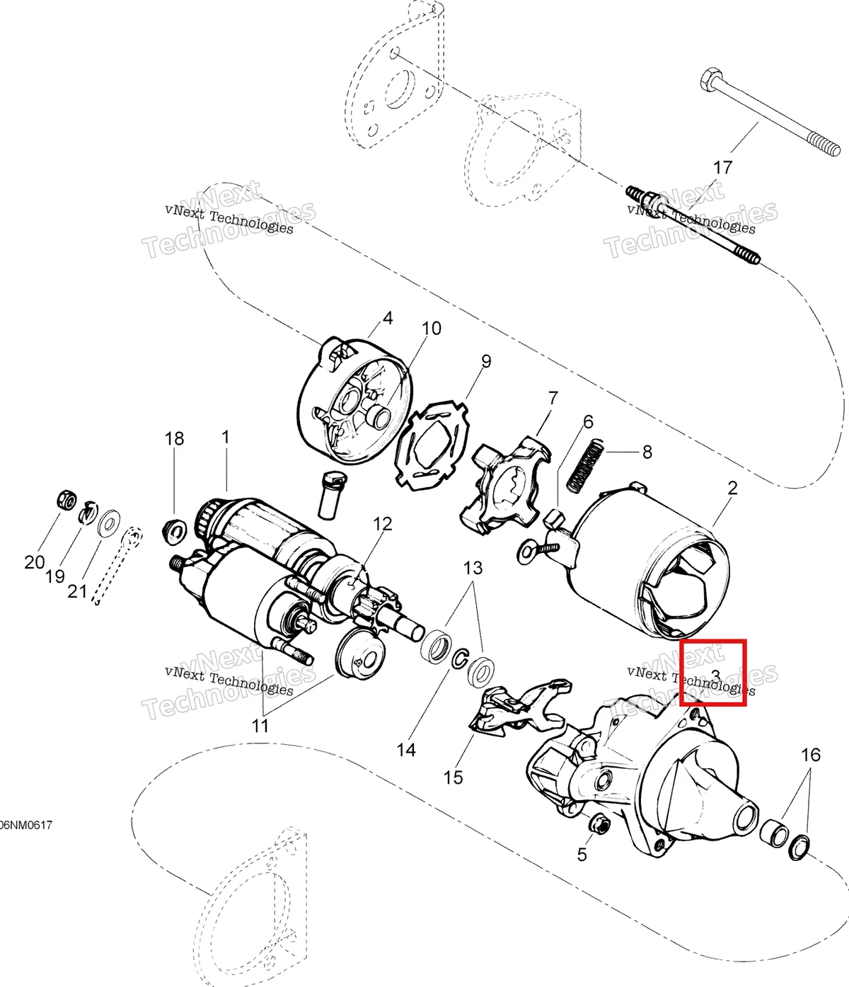 Деталь 410210800 (Корпус Подшипника) на схеме узла 2006 Ski-Doo Skandic LT 440F Electric Starter