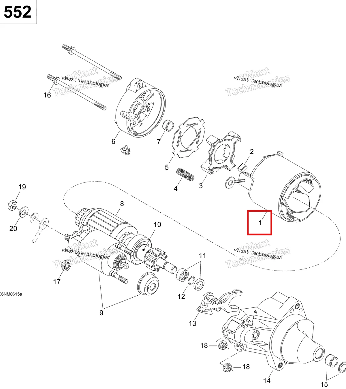 Деталь 410213106 (Корпус стартера) на схеме узла 2006 Ski-Doo Skandic SUV 550F Electric Starter 552