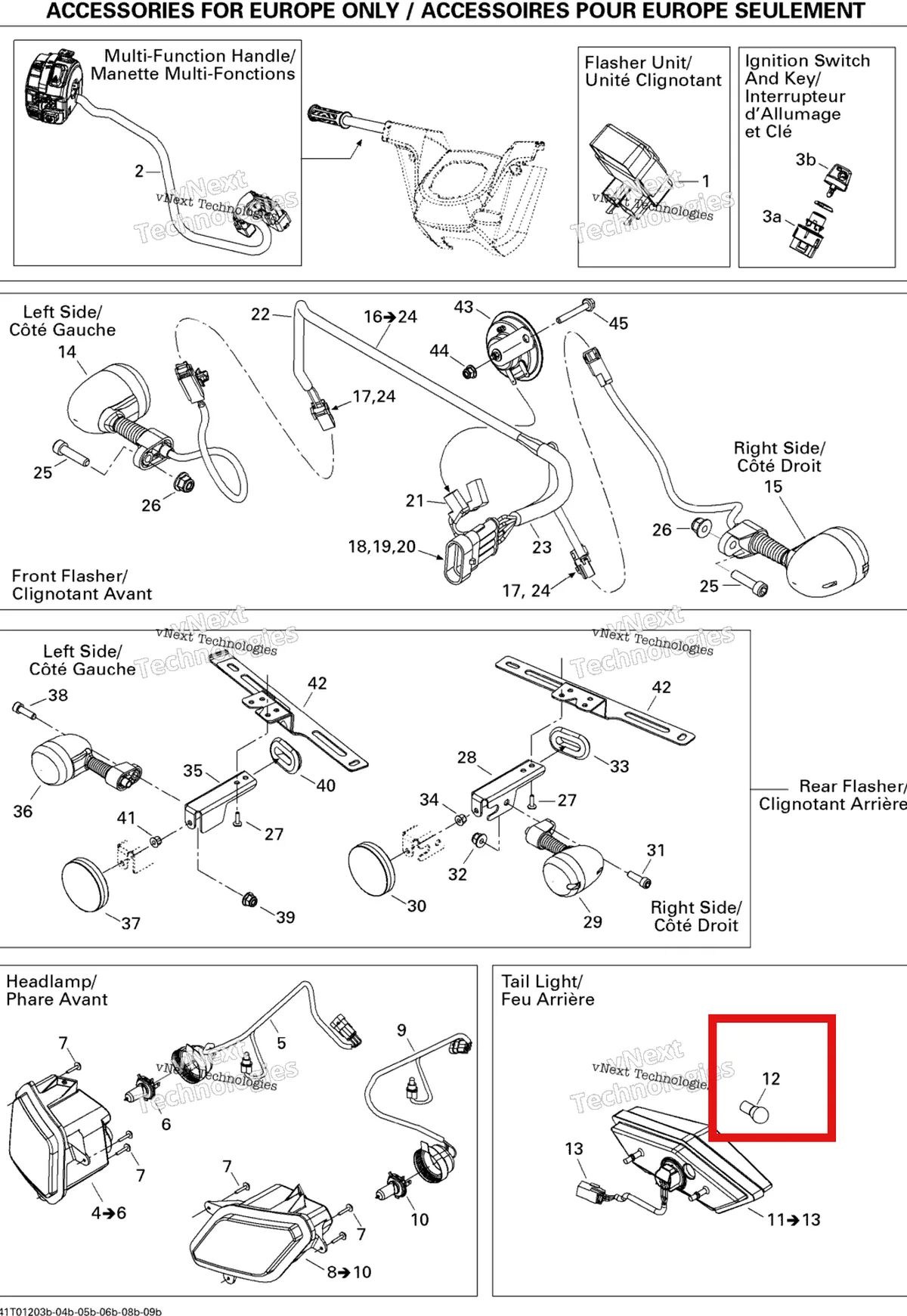 Деталь 410504100 (Bulb Can-Am Outlander MAX 800 XT (2008) (410504100)) на схеме узла 2012 Can-Am Outlander MAX 500EFI STD & XT Electrical Accessories Europe