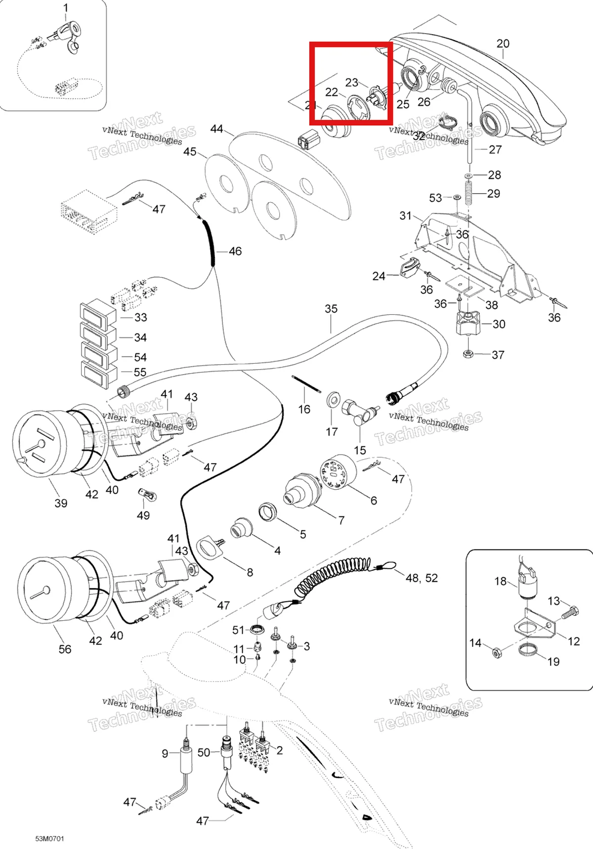 Деталь 410504401 (Деталь Halogen Bulp 60/55w) на схеме узла 2007 Ski-Doo Skandic SUV 550F Electrical Accessories 550F Suv