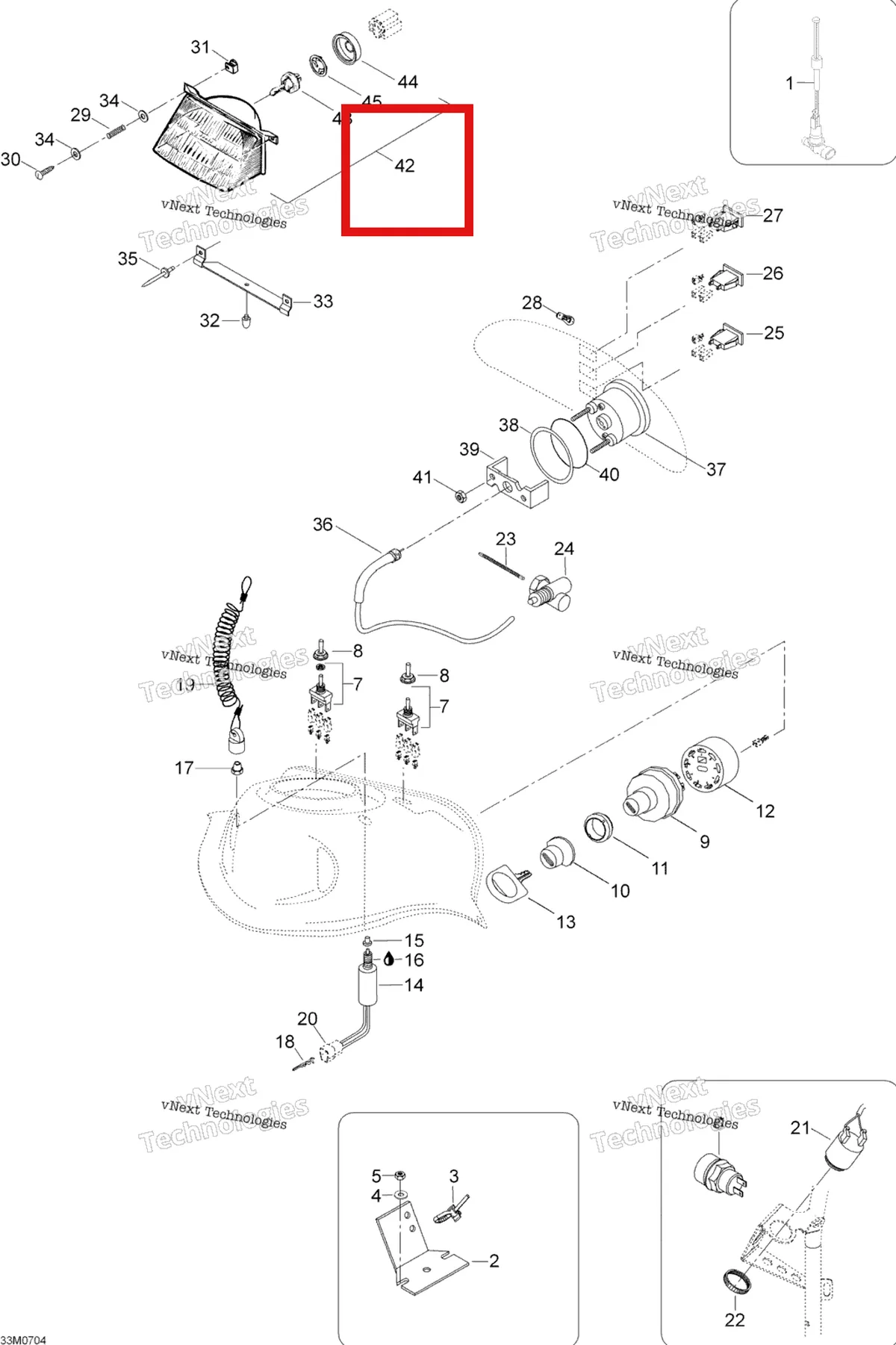 Деталь 410609100 (Деталь Headlamp Assy. Includes Items 4 Thru 7) на схеме узла 2007 Ski-Doo Skandic LT 440F Electrical System