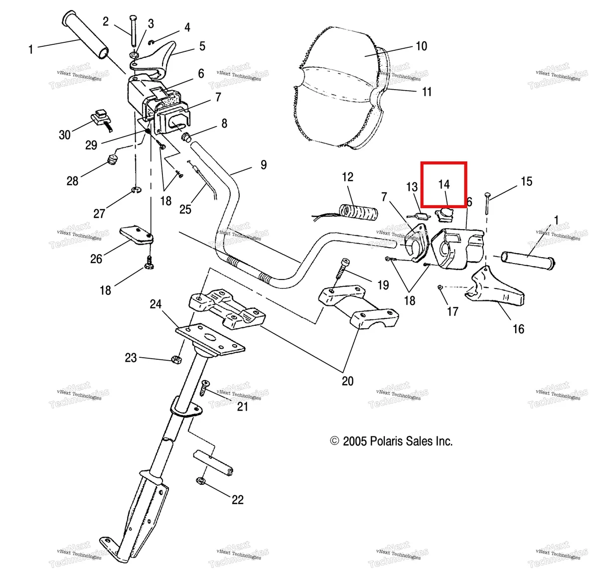 Деталь 4110104 (Выключатель DIMMER Polaris Widetrak LX (2006) (4110104)) на схеме узла Steering/Handlebar