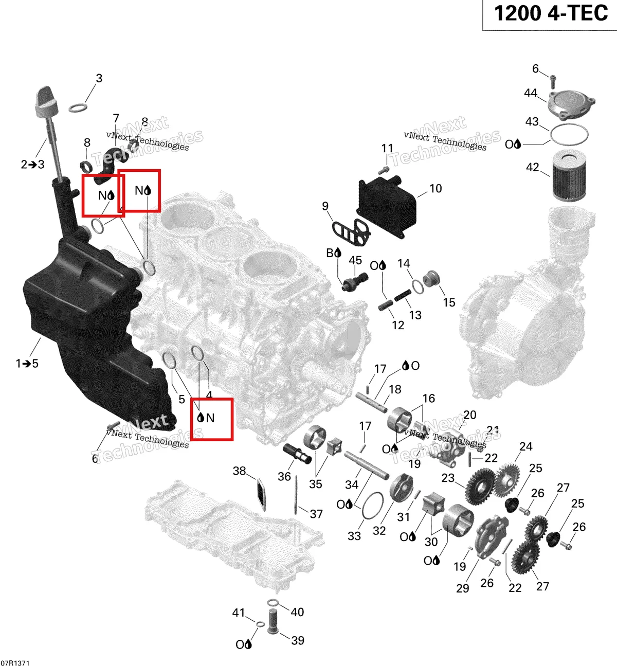 Деталь 413707000 (Деталь Multi Purpose Grease) на схеме узла 2013 Ski-Doo EXPEDITION LE 1200 XU Engine Lubrication