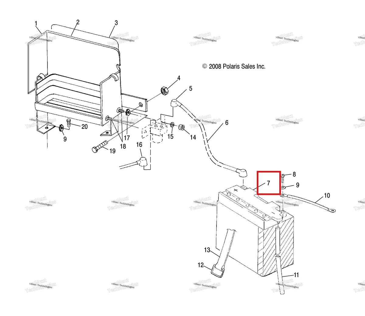 Деталь 4140005 (Аккумулятор Polaris Widetrak LX (2006) (4140005)) на схеме узла Electrical, Battery