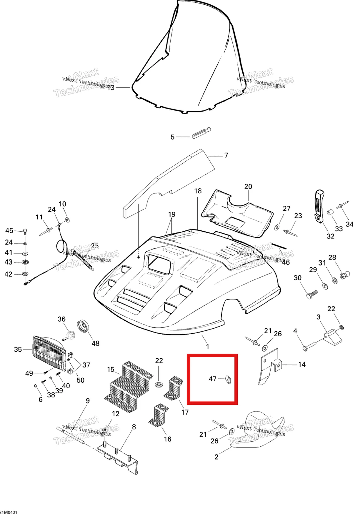 Деталь 414095100 на схеме узла 2004 Ski-Doo Tundra R Cab, Console