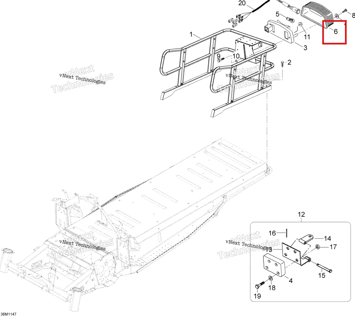 Деталь 414513700 (Линза) на схеме узла 2012 Ski-Doo Skandic SWT V800 YetiII Luggage Rack