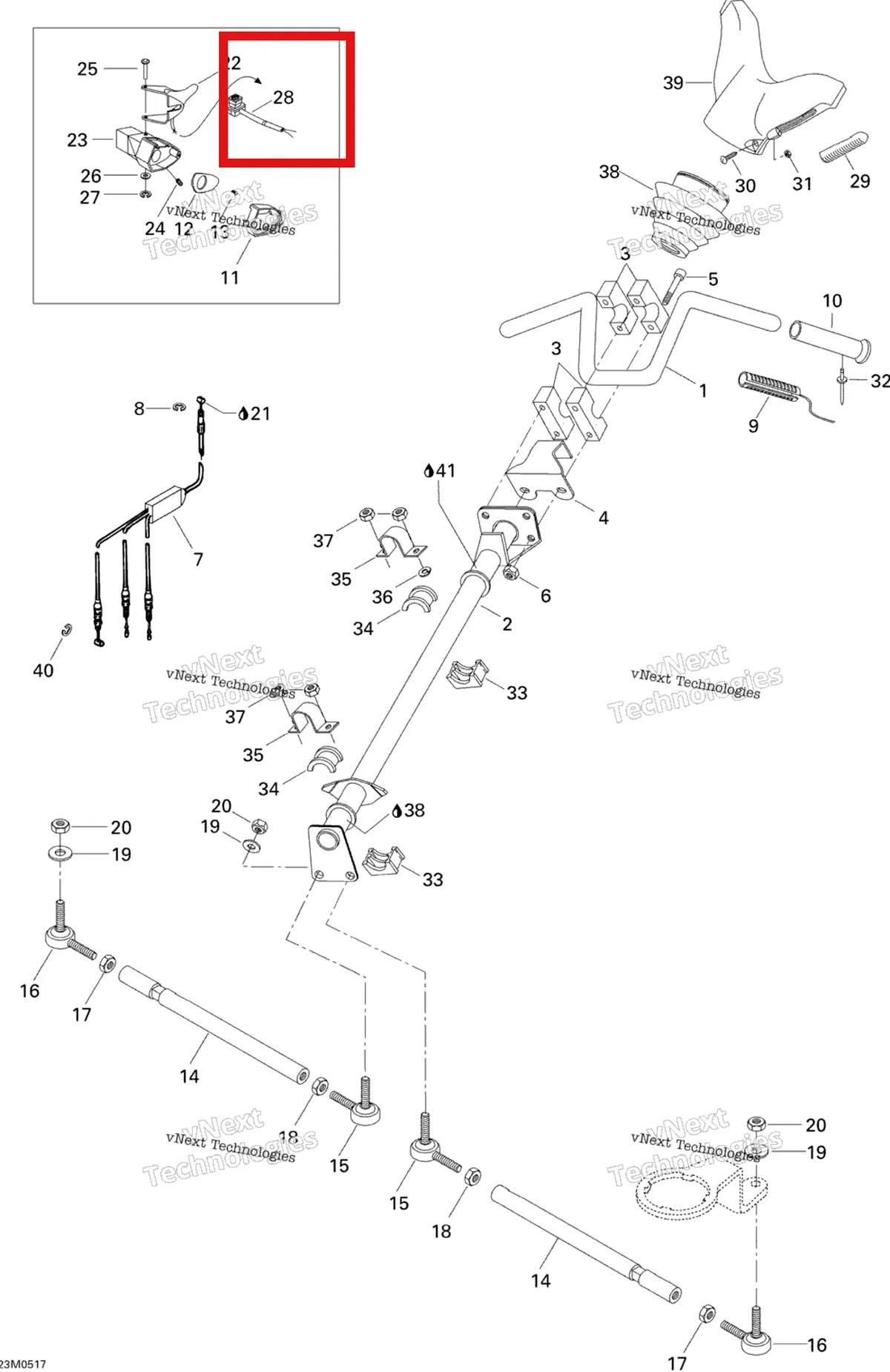 Деталь 414612700 (Деталь Switch Kill) на схеме узла 2005 Ski-Doo Skandic LT 440F Steering System