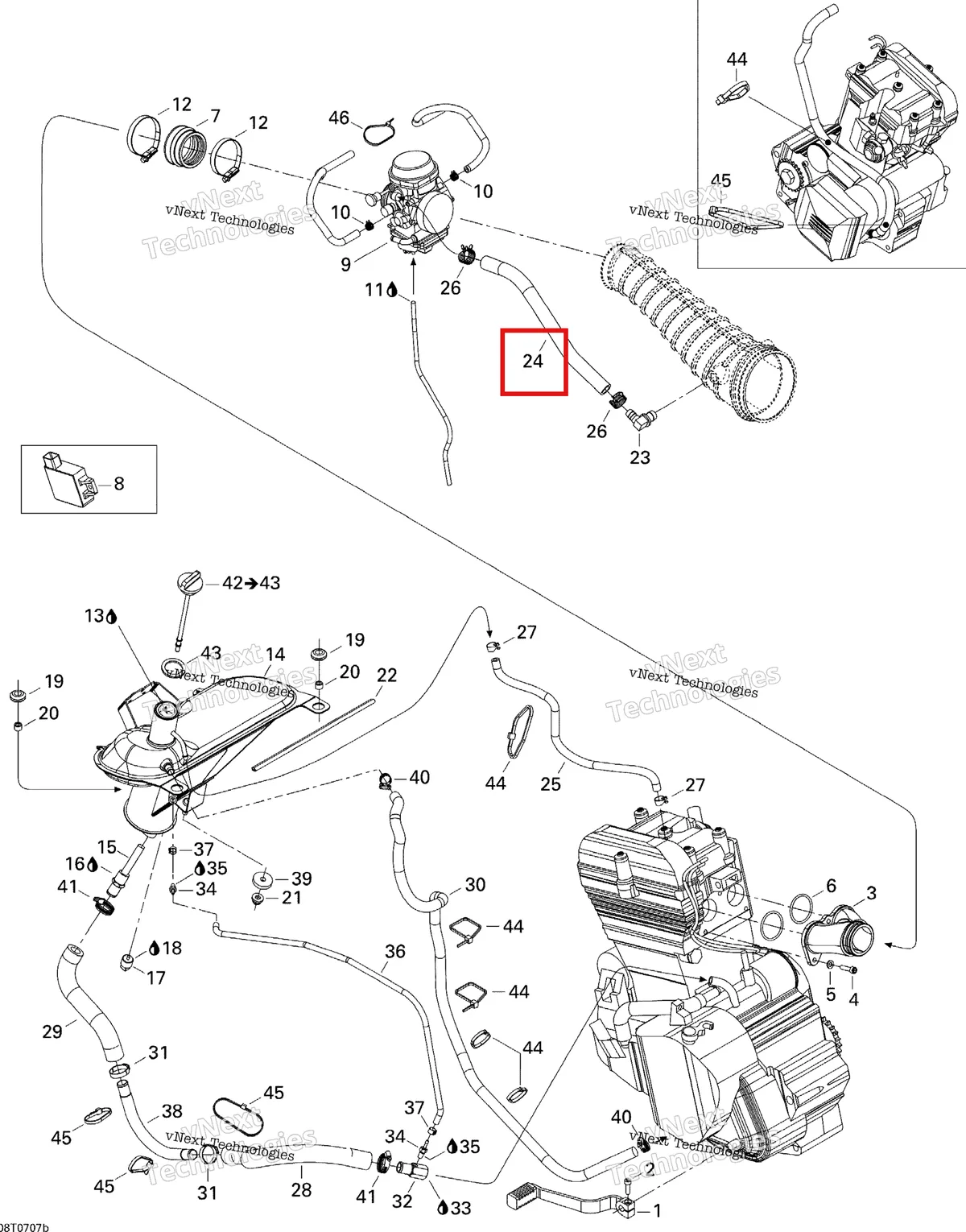 Деталь 414644800 (Маслопровод) на схеме узла 2007 Can-Am DS 650 X Engine 2