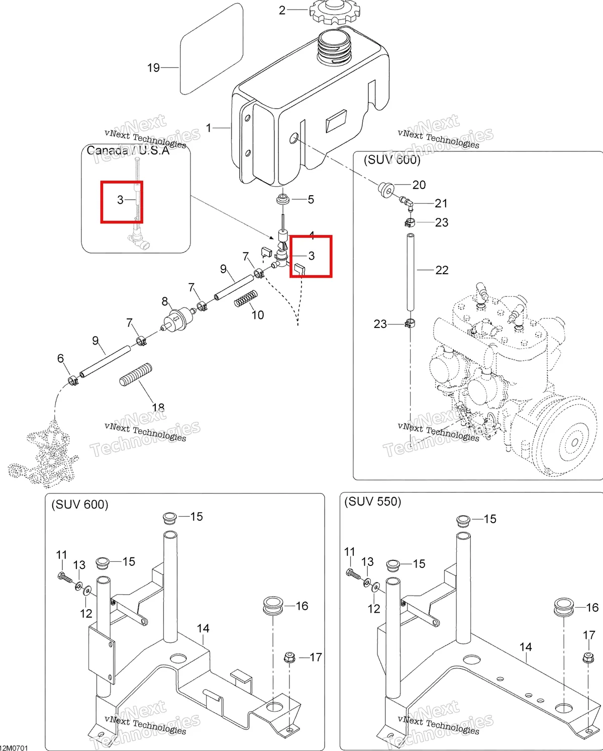 Деталь 414681800 (Деталь Switch-level) на схеме узла 2007 Ski-Doo Skandic SUV 550F Oil System 550F Suv