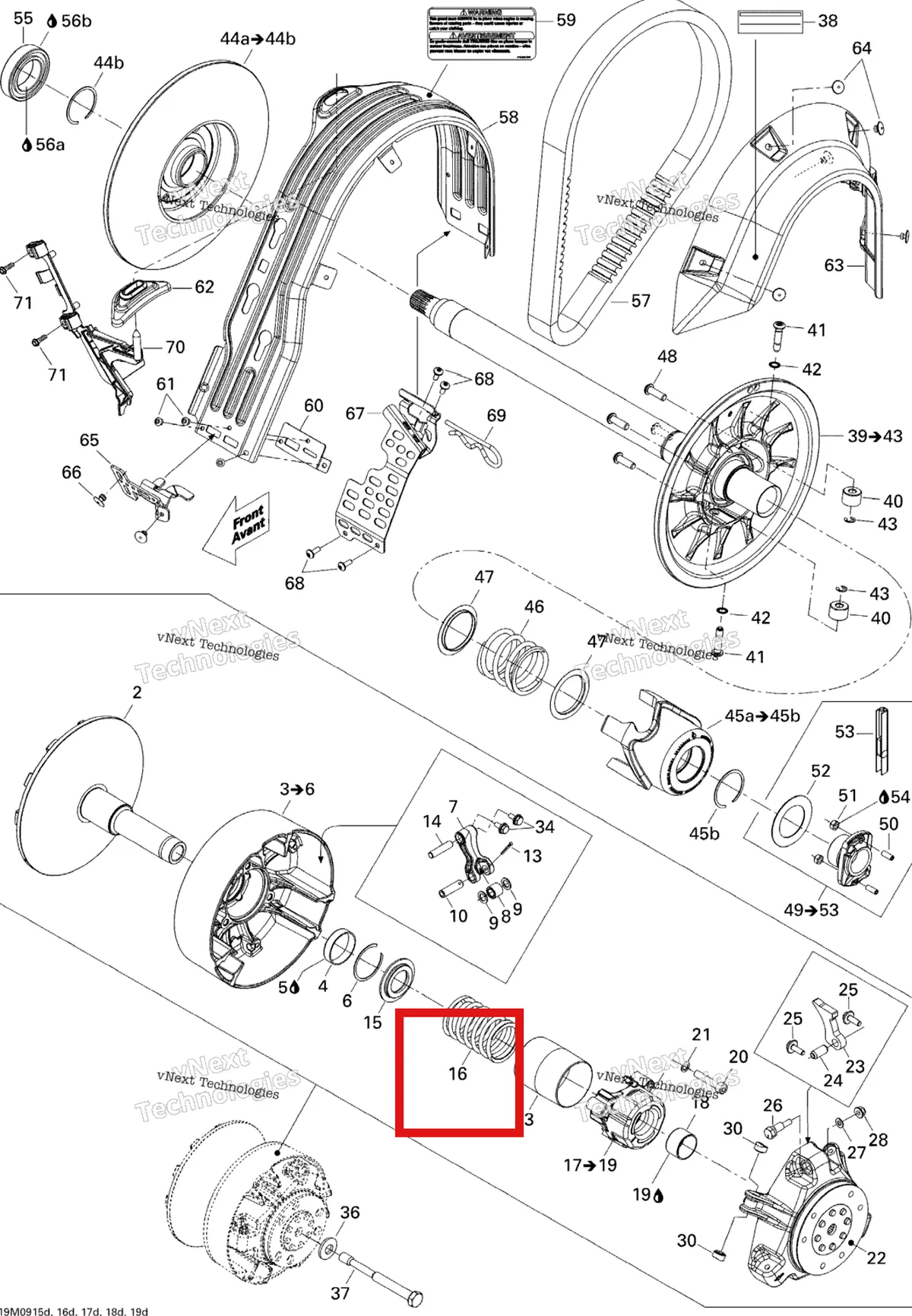 Деталь 414689400 (Деталь Spring, Blue/blue) на схеме узла 2009 Ski-Doo MX Z Renegade 1200 4-TEC Pulley System