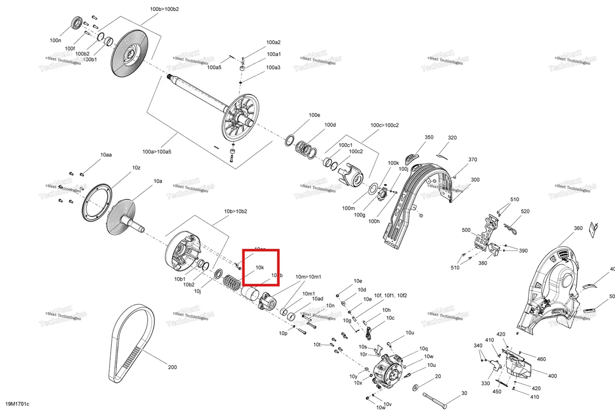Деталь 414689500 (Деталь Spring, Blueyellow) на схеме узла 2017 Ski-Doo SUMMIT - 2-STROKE - 800R E-TEC Pulley System