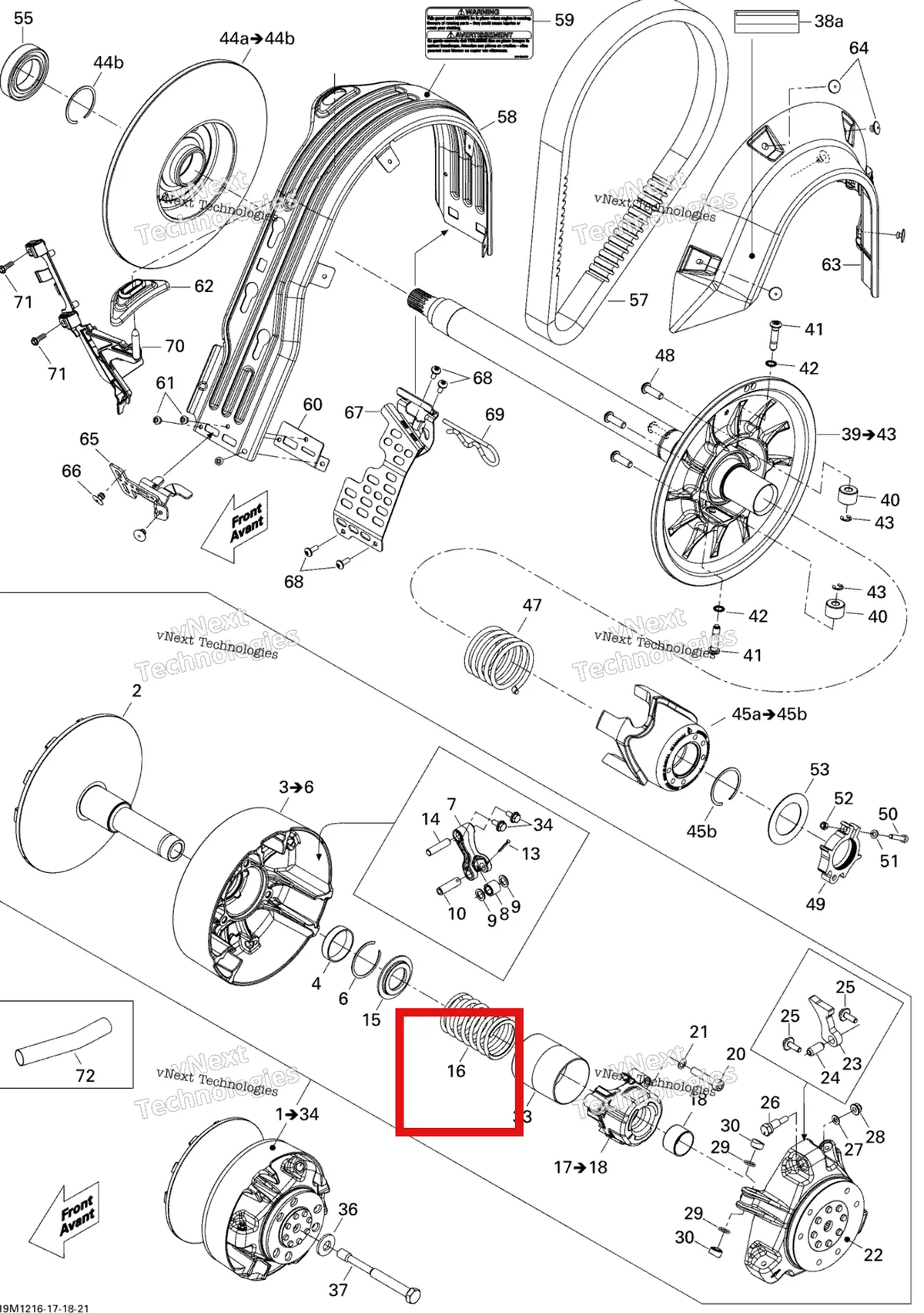 Деталь 414689700 (Деталь Spring Yellow/orange. 5900fce) на схеме узла 2012 Ski-Doo MXZ X & TNT 1200 XR Pulley System