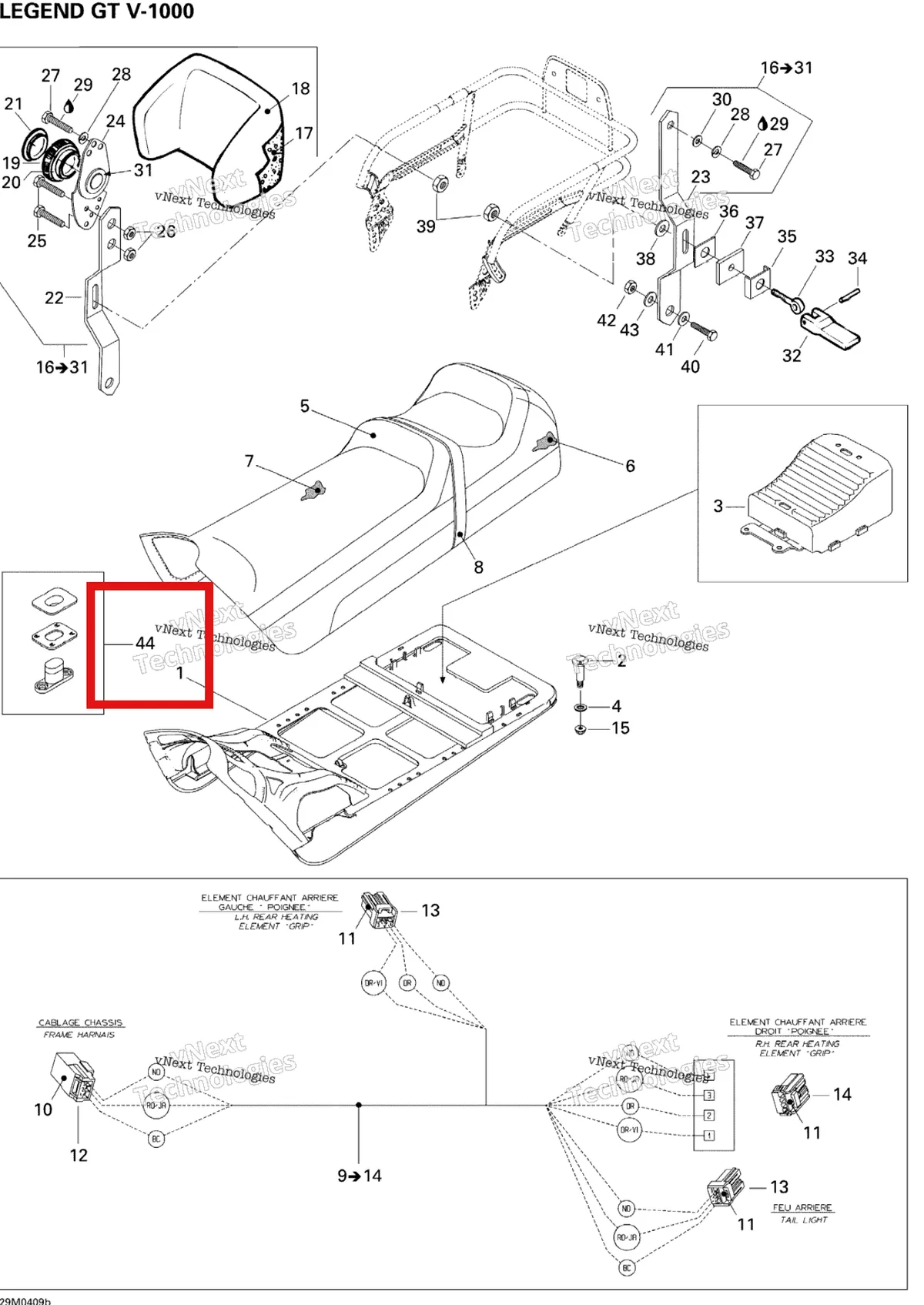 Деталь 414728000 (Деталь Seat Buckle) на схеме узла 2005 Ski-Doo Legend V-1000 Seat Gt