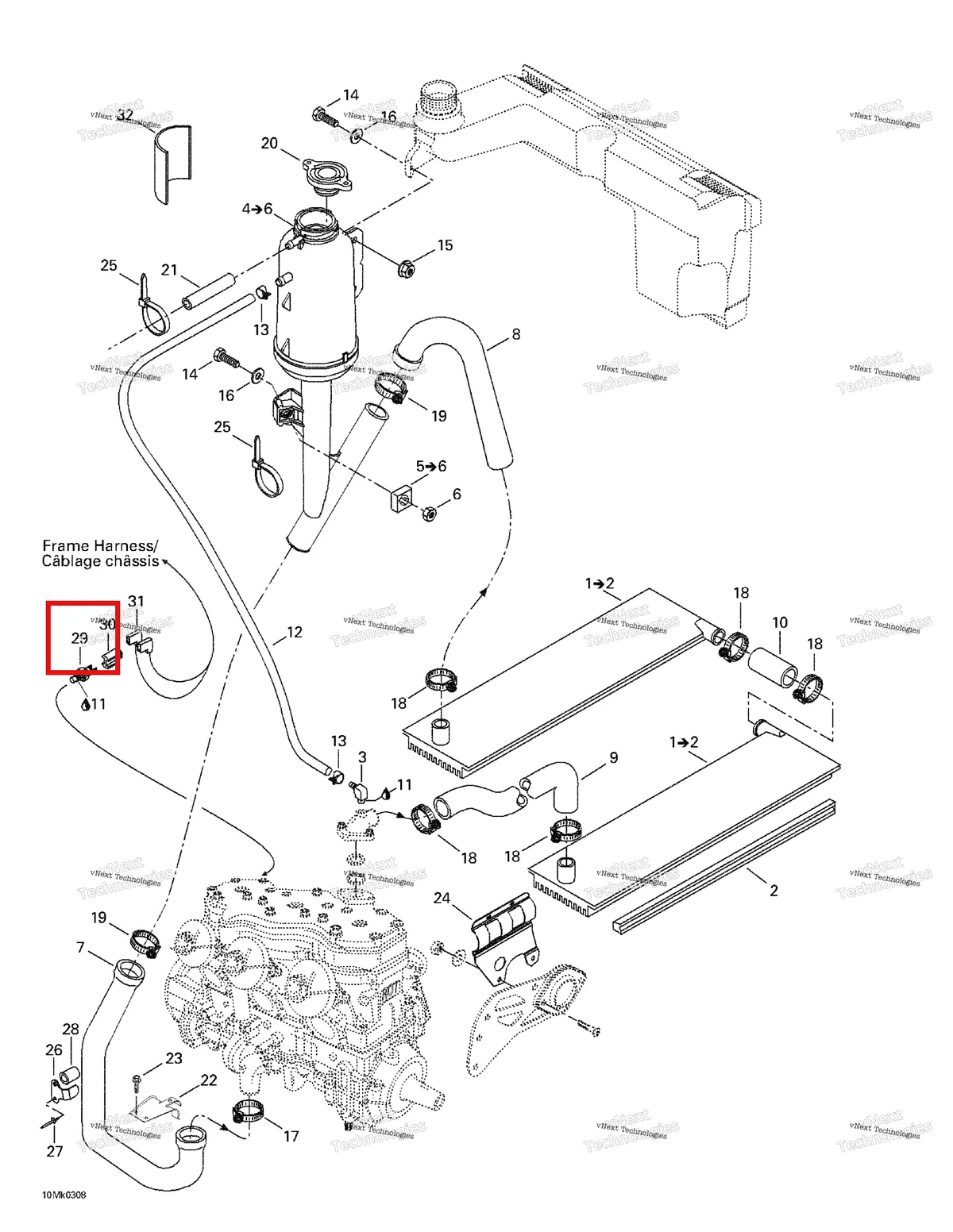 Деталь 414728700 на схеме узла 2003 Ski-Doo Mach Z Cooling System