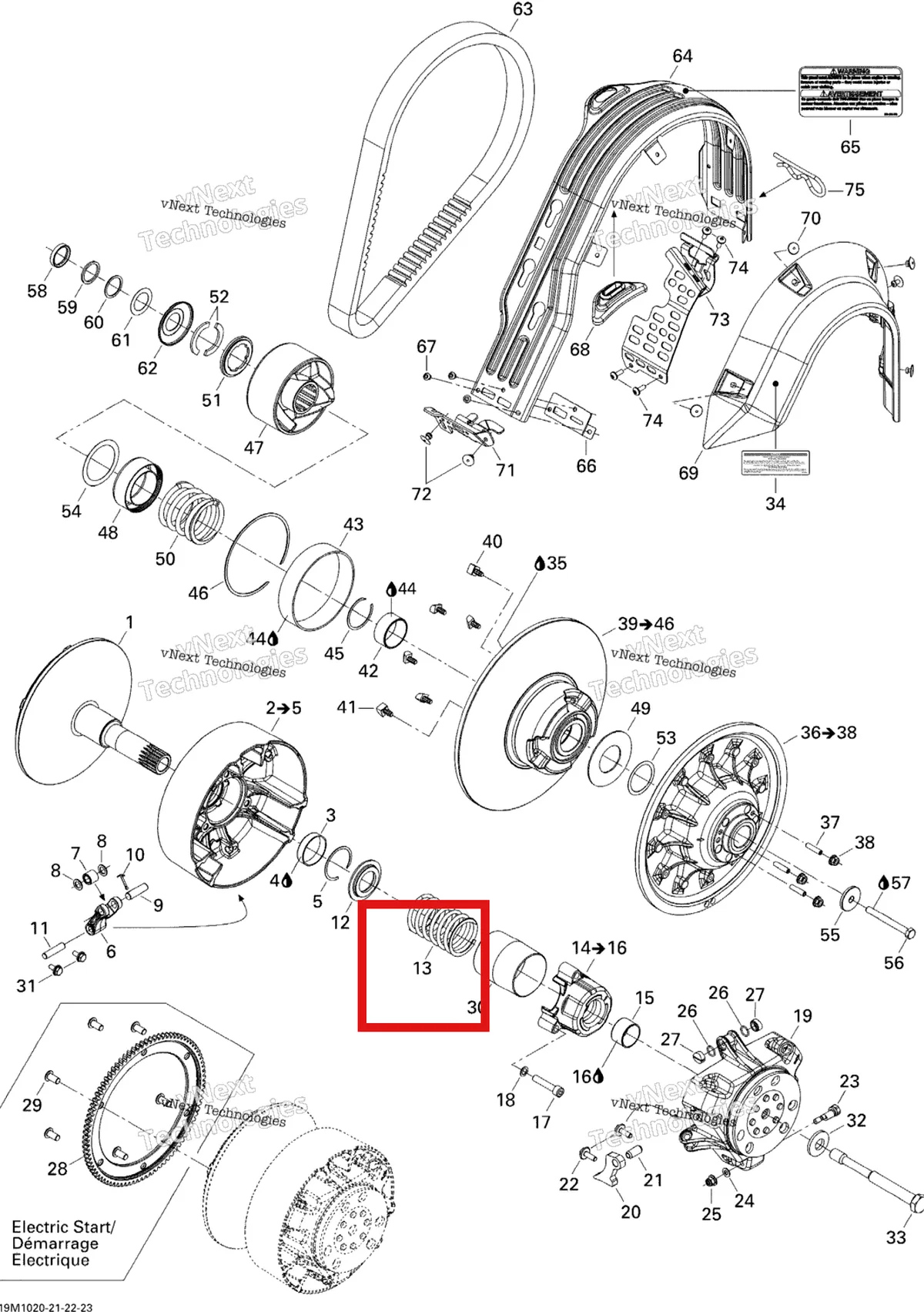 Деталь 414748600 (Деталь Clutch Spring, Yellow/yellow) на схеме узла 2010 Ski-Doo Renegade Sport 550F Pulley System