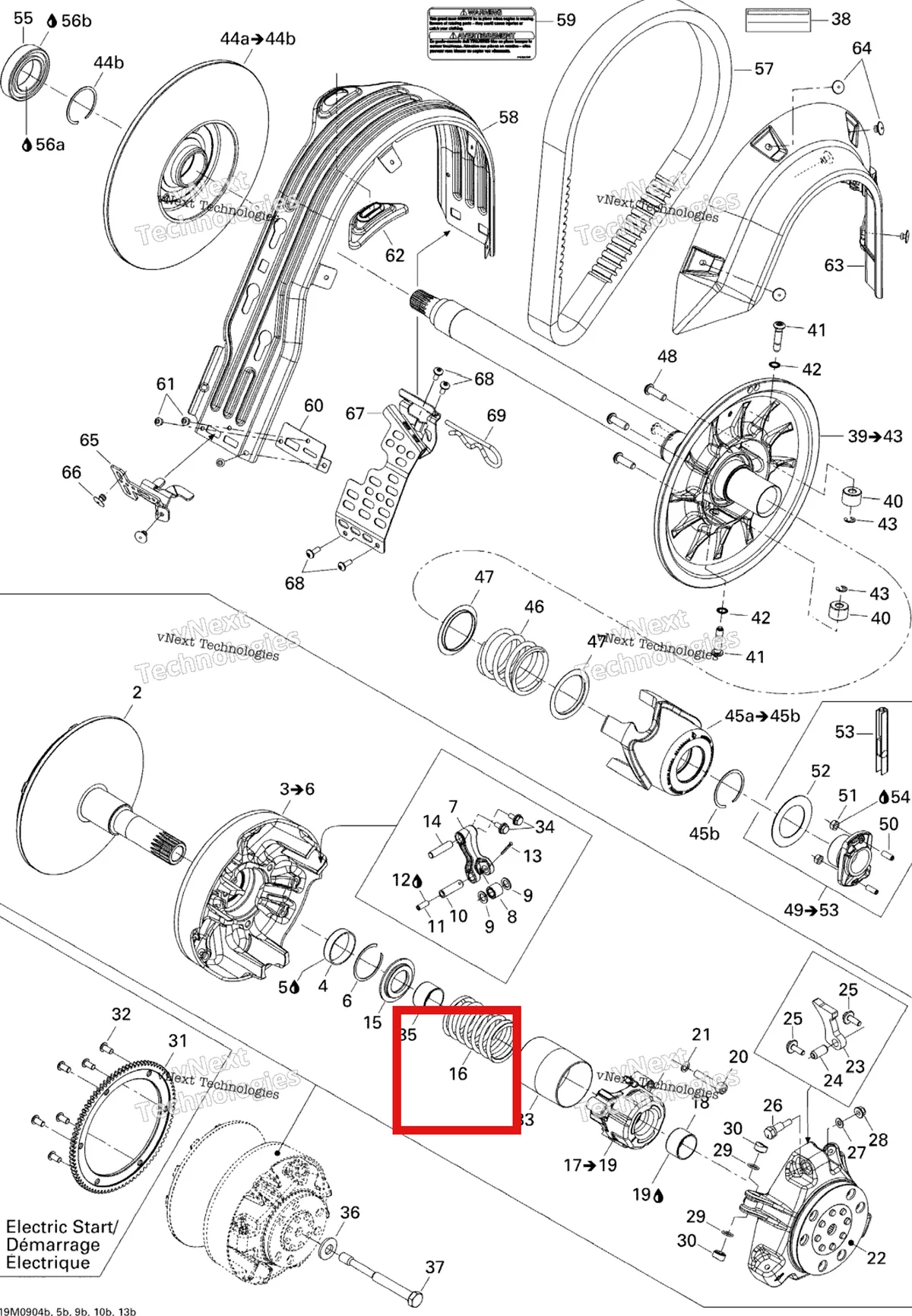 Деталь 414756900 (Деталь Spring, Green/pink) на схеме узла 2009 Ski-Doo Summit Everest 600 H.O. E-TEC Pulley System 600Ho