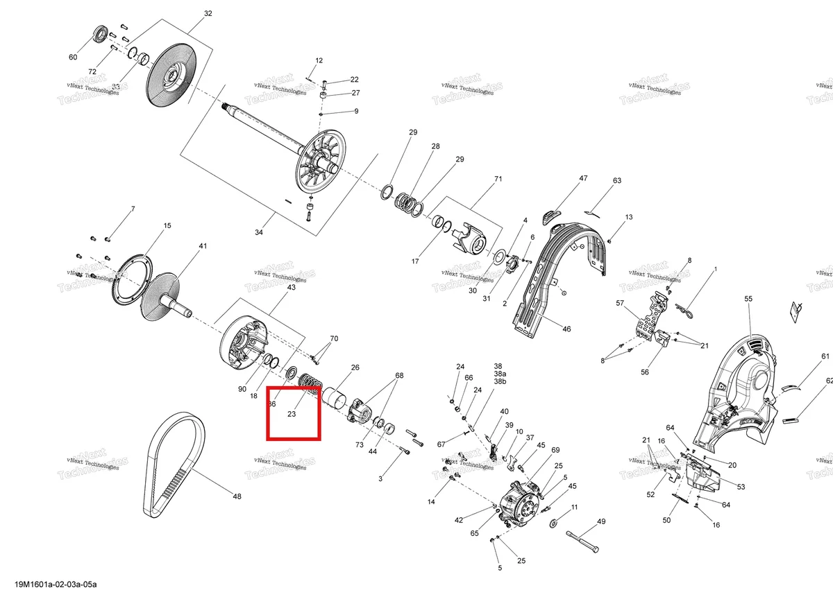 Деталь 414762800 (Деталь Spring, Green/violet (rer/special)) на схеме узла 2016 Ski-Doo SUMMIT 800R E-TEC Pulley System - 800R E-Tec