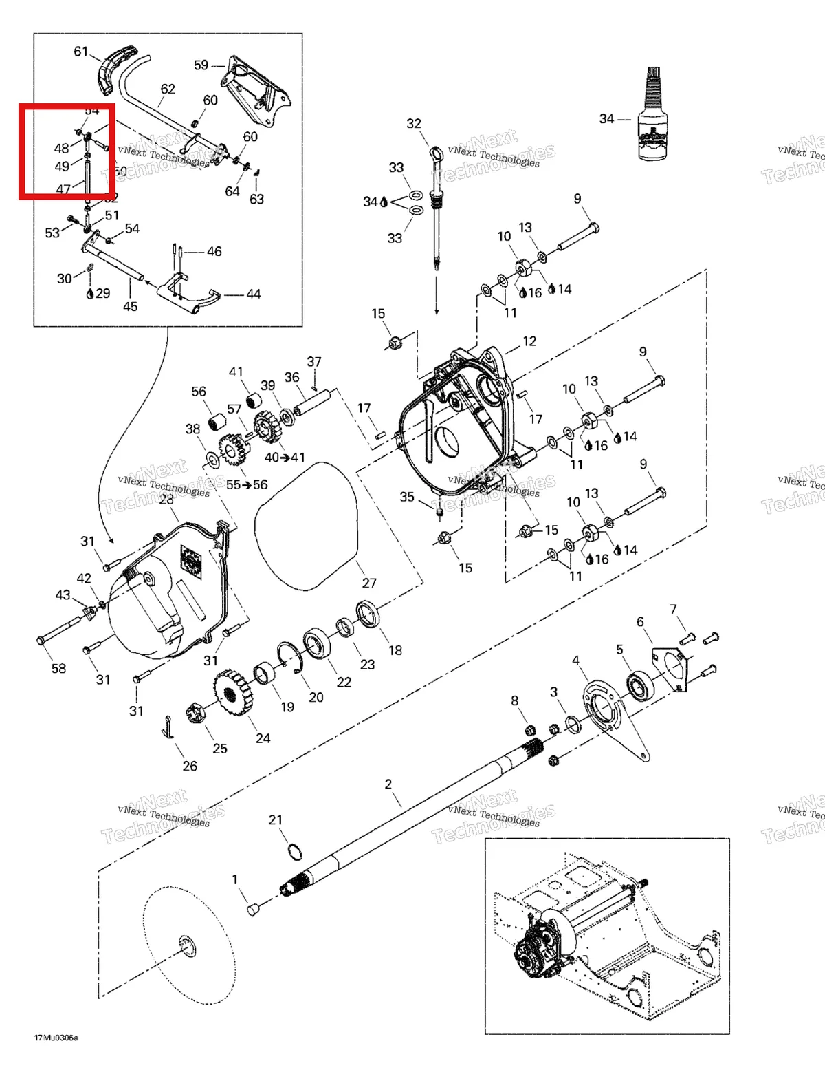 Деталь 414773400 (Шаровая опора) на схеме узла 2003 Ski-Doo Grand Touring V-1000 Chaincase And Countershaft
