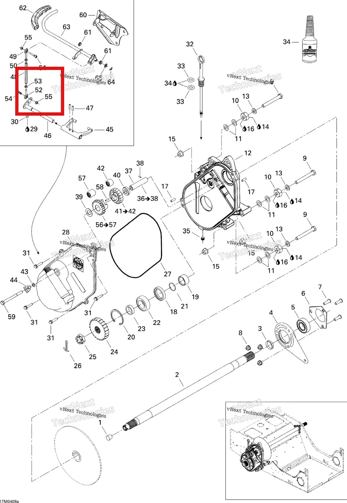 Деталь 414773500 (Шаровая опора) на схеме узла 2005 Ski-Doo Legend V-1000 Drive System 1