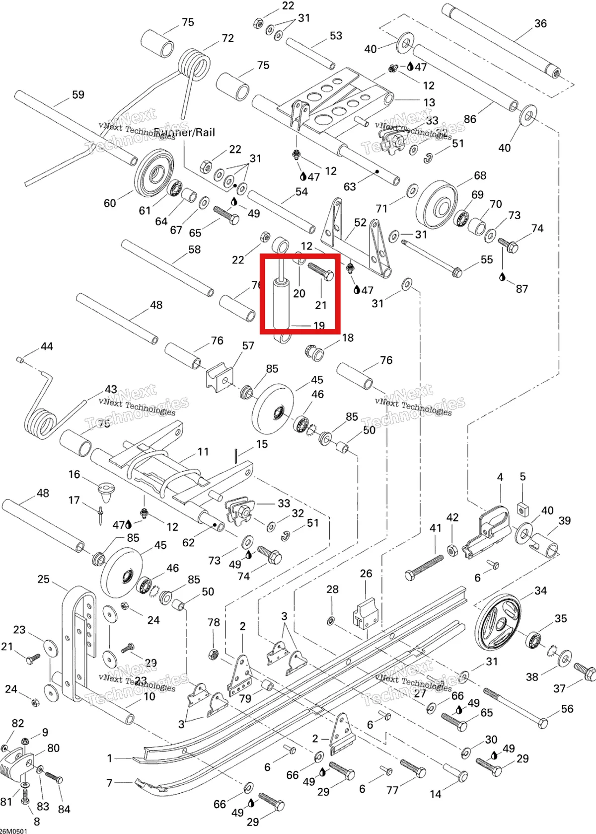 Деталь 414802600 (Гильца) на схеме узла 2005 Ski-Doo Tundra R Rear Suspension