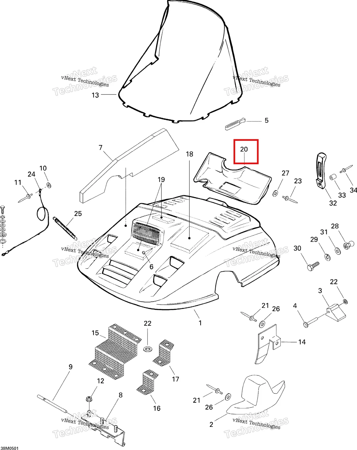 Деталь 414804000 на схеме узла 2005 Ski-Doo Tundra R Hood