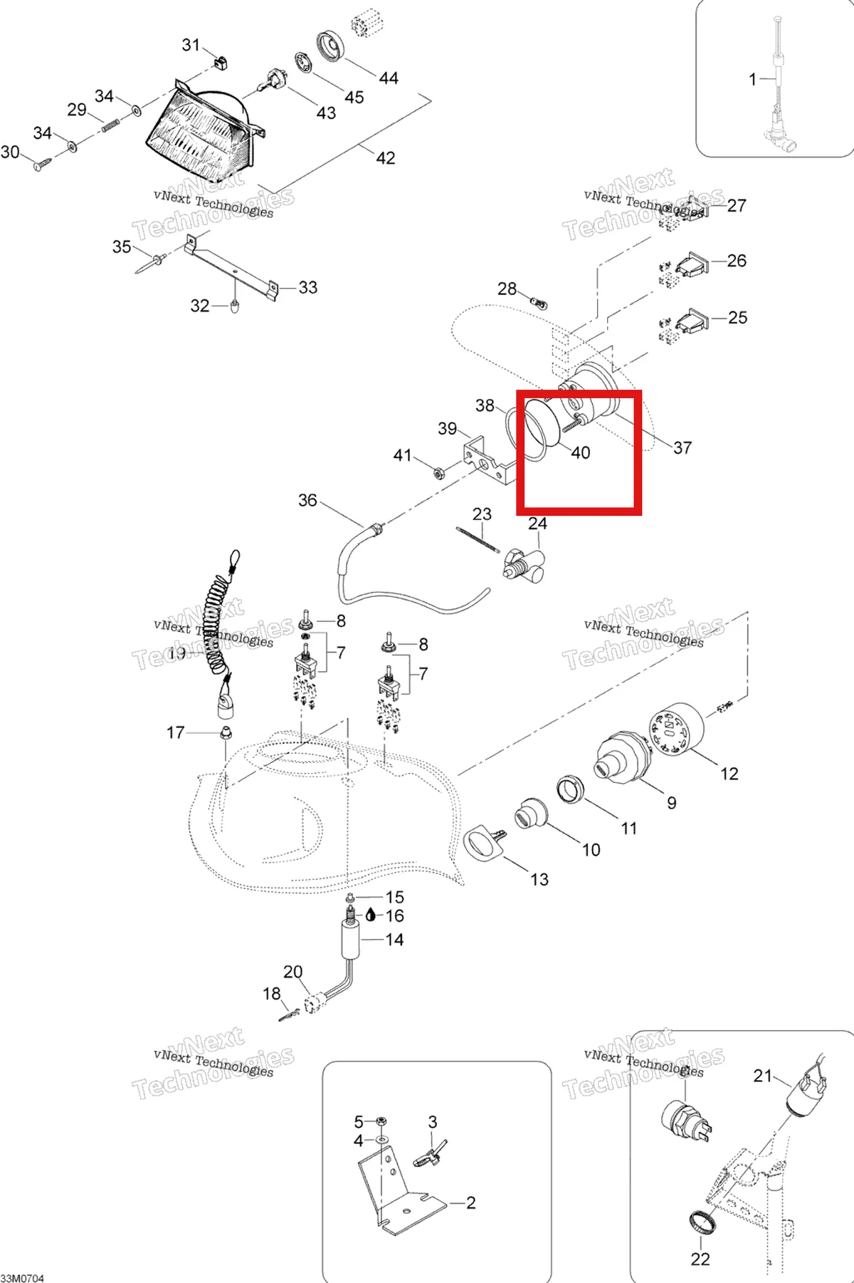 Деталь 414807100 (Уплотнительное кольцо) на схеме узла 2007 Ski-Doo Skandic LT 440F Electrical System