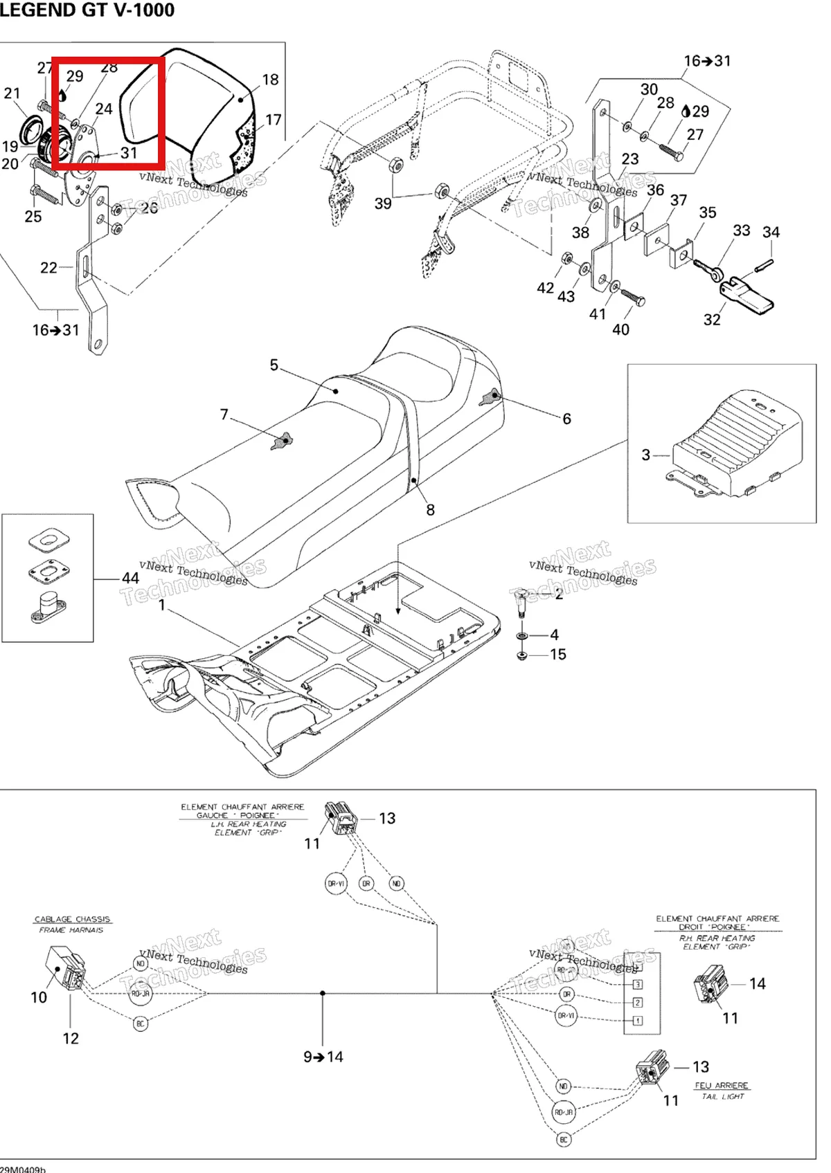 Деталь 414813300 (Деталь Recliner) на схеме узла 2005 Ski-Doo Legend V-1000 Seat Gt