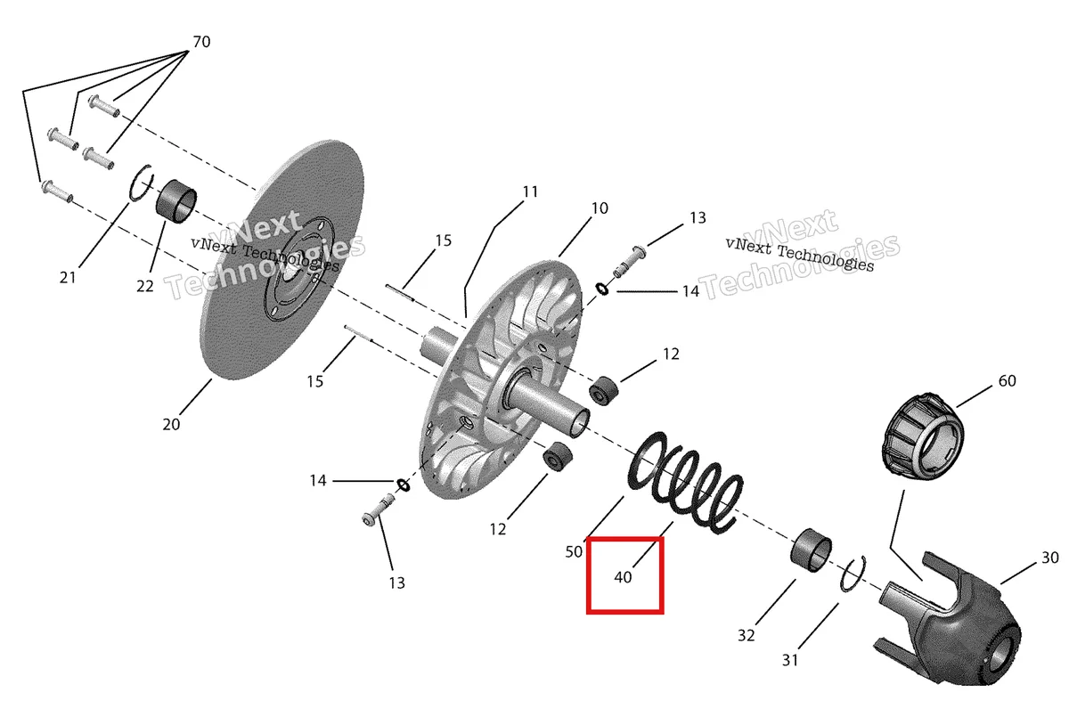 Деталь 414817900 (Деталь Spring, Violet/violet. Ranger 600) на схеме узла 2015 Can-Am MAVERICK 1000 XDS-DPS Transmission-Driven Pulley Turbo
