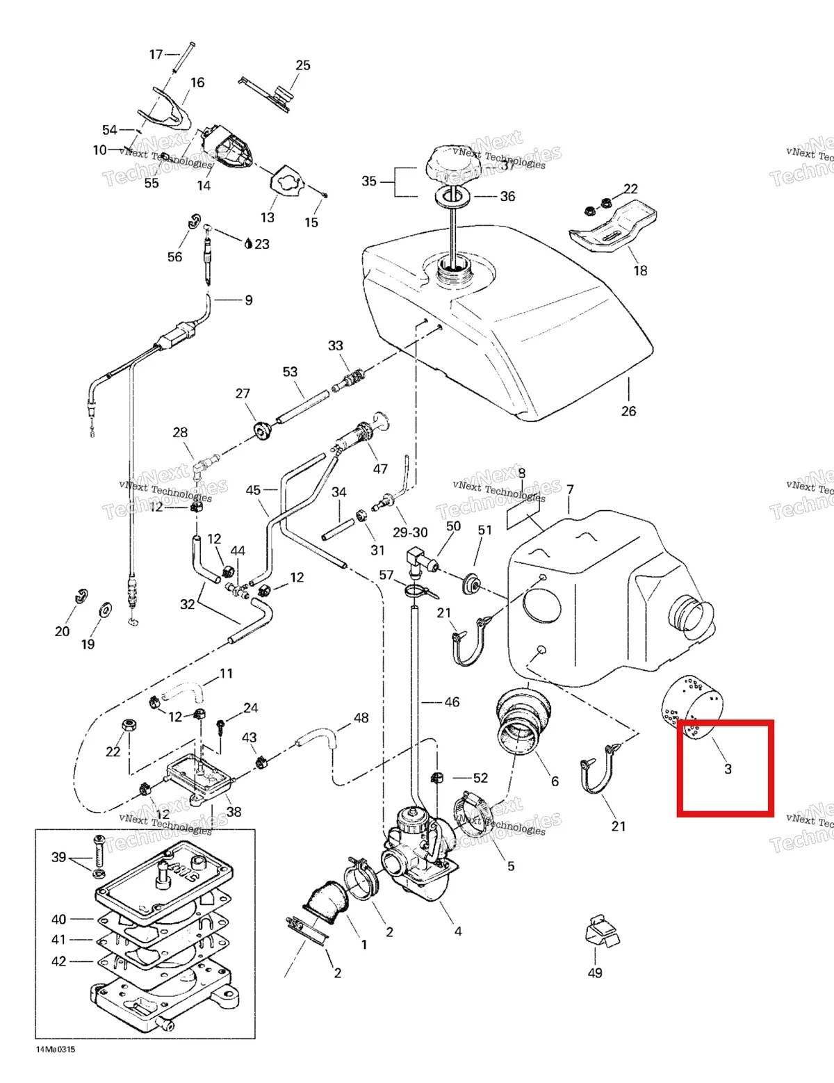 Деталь 414819900 на схеме узла 2003 Ski-Doo Tundra R Fuel System