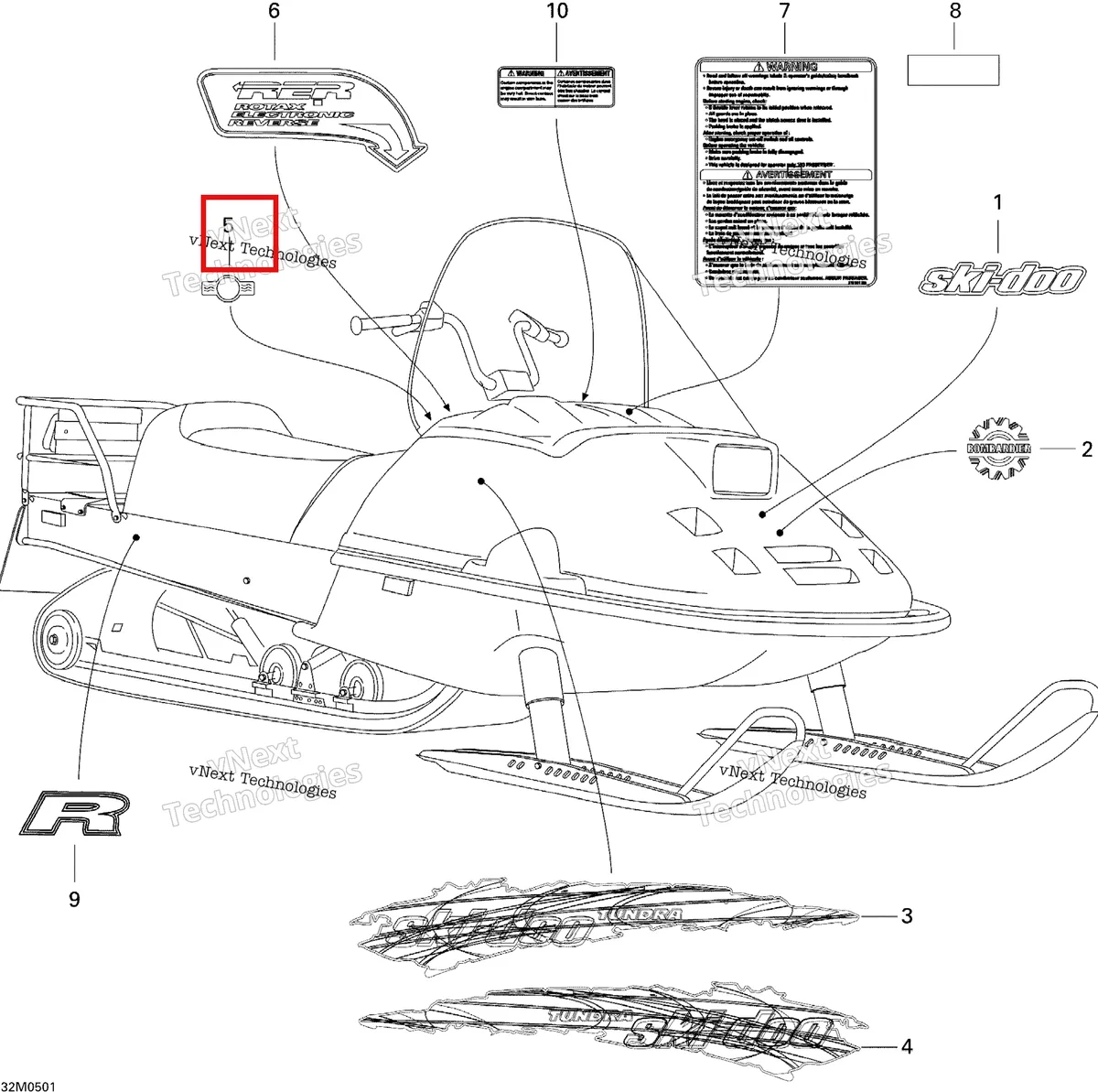 Деталь 414827200 на схеме узла 2005 Ski-Doo Tundra R Decals