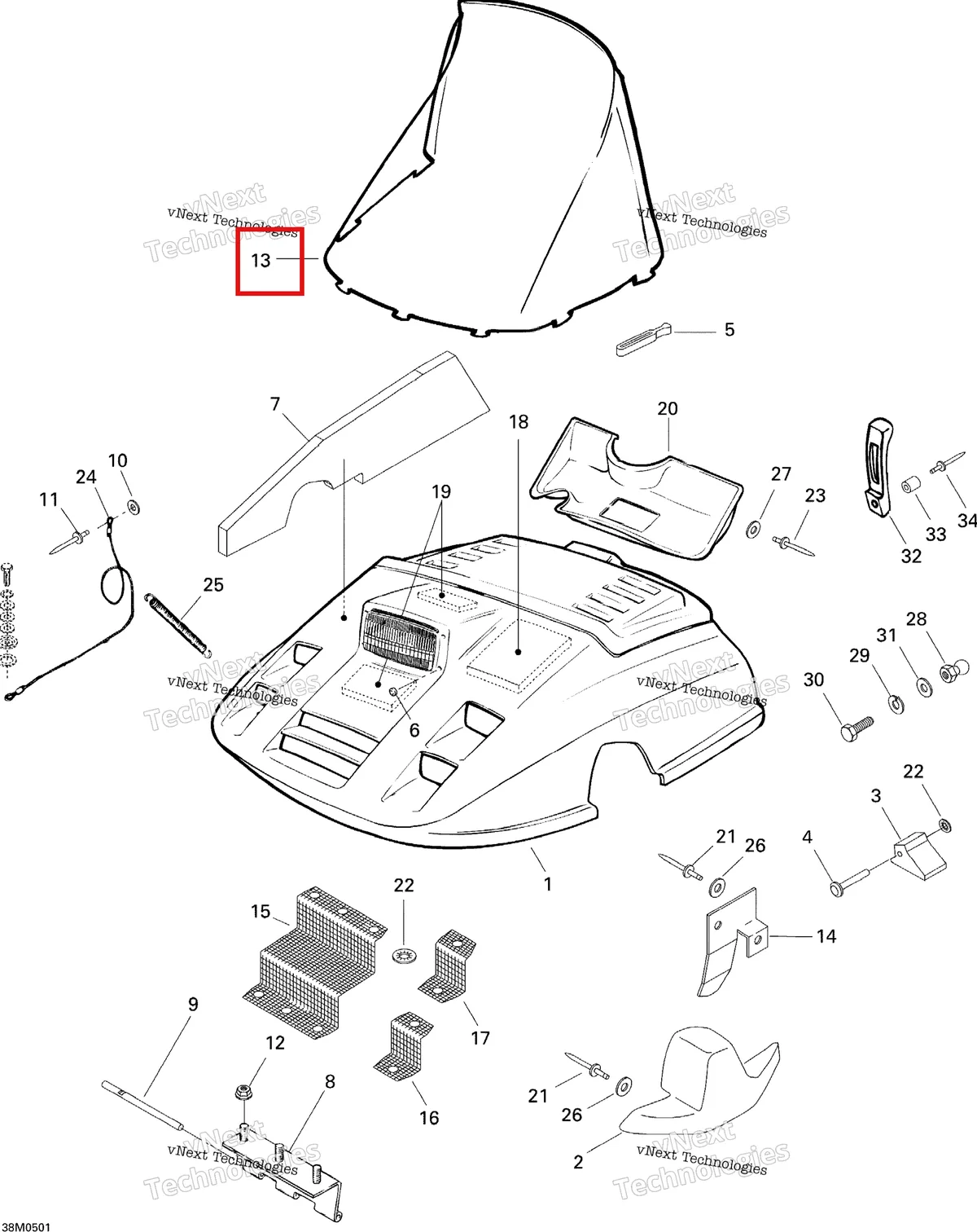 Деталь 414829400 на схеме узла 2005 Ski-Doo Tundra R Hood