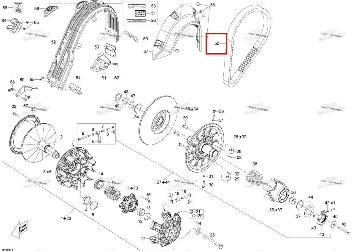 Деталь 414860700 (Ремень) на схеме узла 2020 Ski-Doo SKANDIC WT 550F Pulley - System
