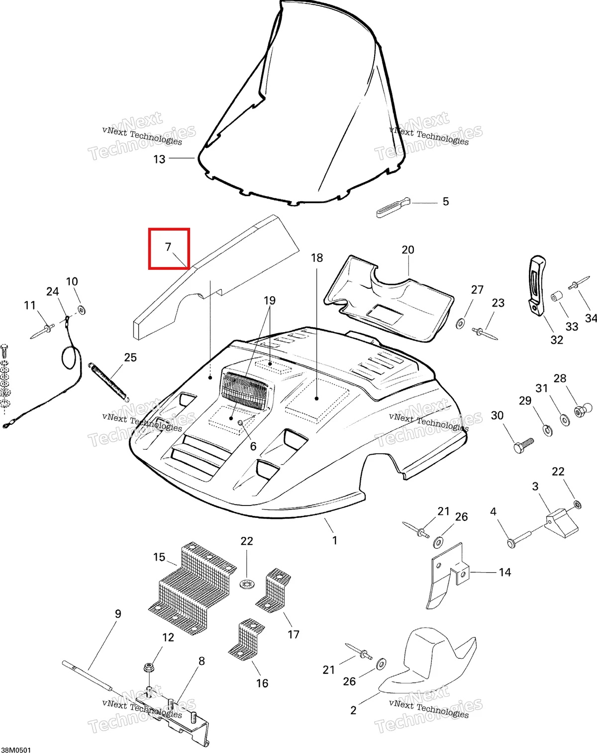 Деталь 414867100 на схеме узла 2005 Ski-Doo Tundra R Hood