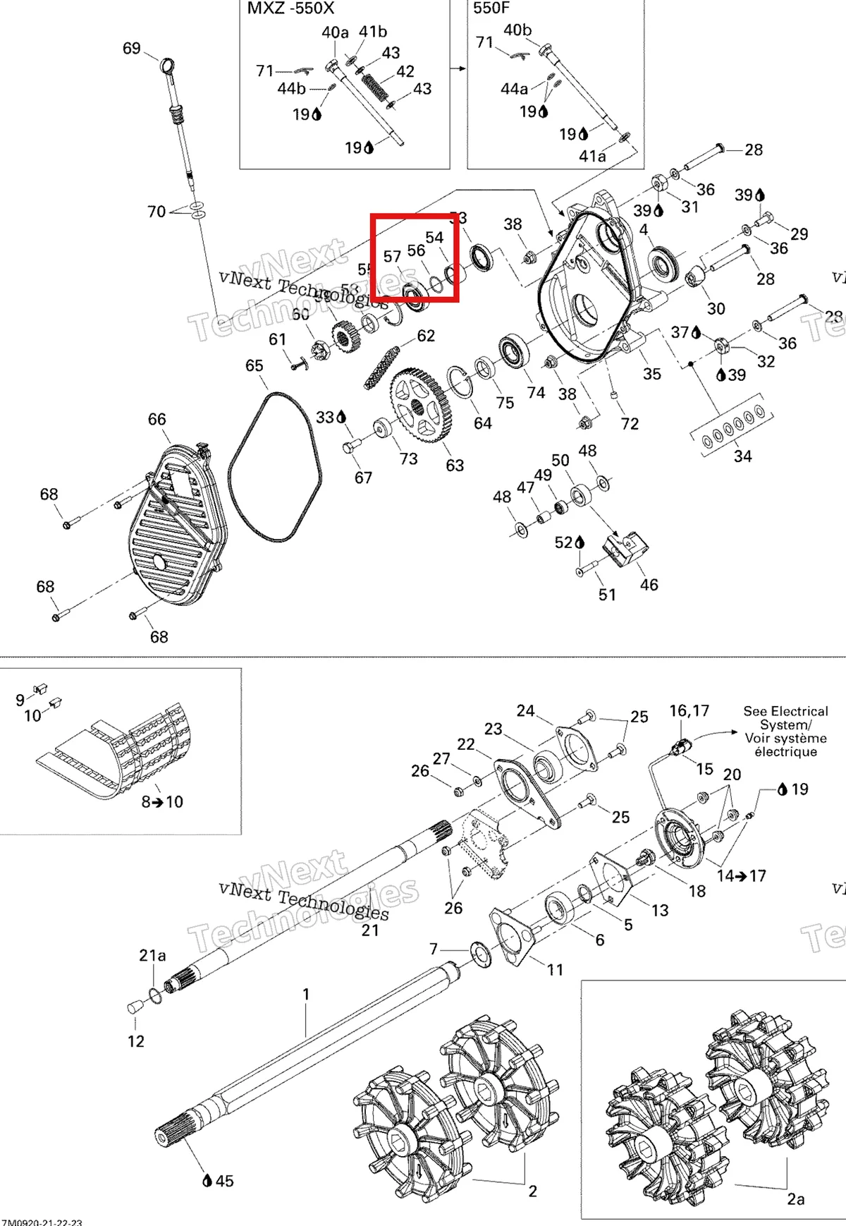 Деталь 414876700 (Уплотнительное кольцо) на схеме узла 2009 Ski-Doo MX Z 550X Drive System