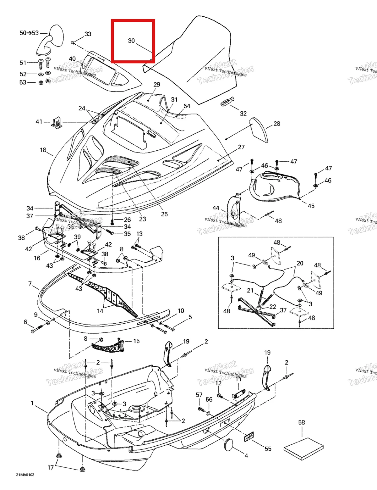 Деталь 414887200 на схеме узла 2001 Ski-Doo Touring 380 F/500F Cab, Console