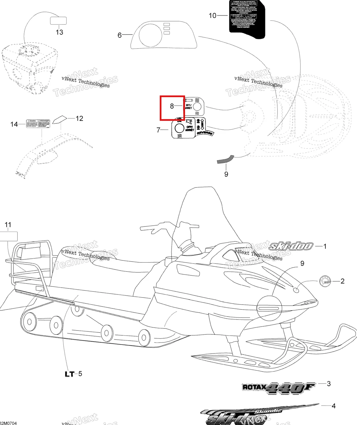 Деталь 414898500 (Деталь Heat Grip Decal) на схеме узла 2007 Ski-Doo Skandic LT 440F Decals