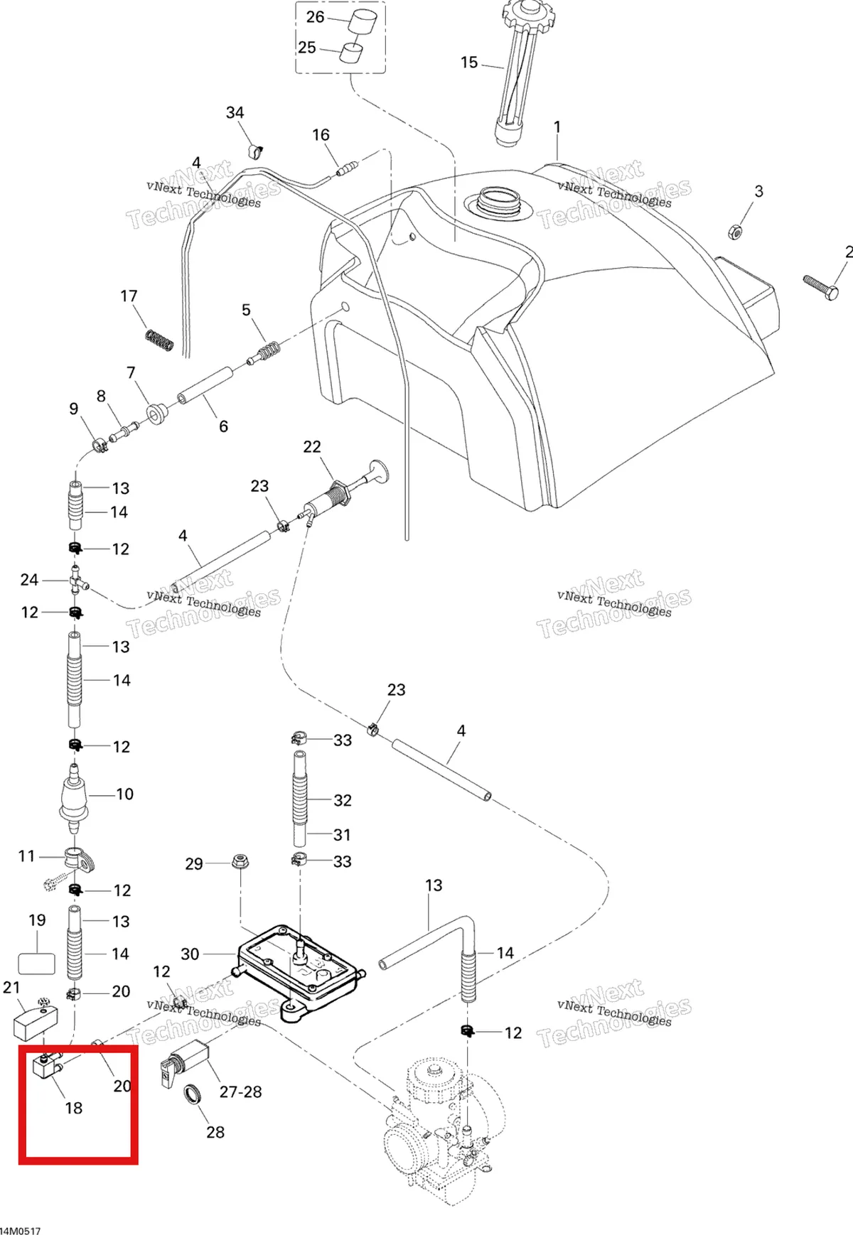 Деталь 414935900 на схеме узла 2005 Ski-Doo Skandic LT 440F Fuel System