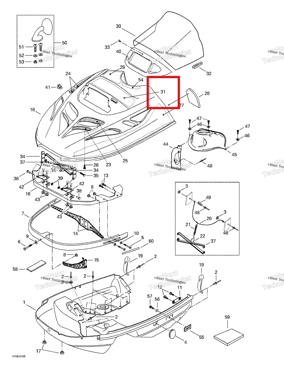 Деталь 414985100 на схеме узла 2001 Ski-Doo Formula Deluxe 500 F Cab, Console