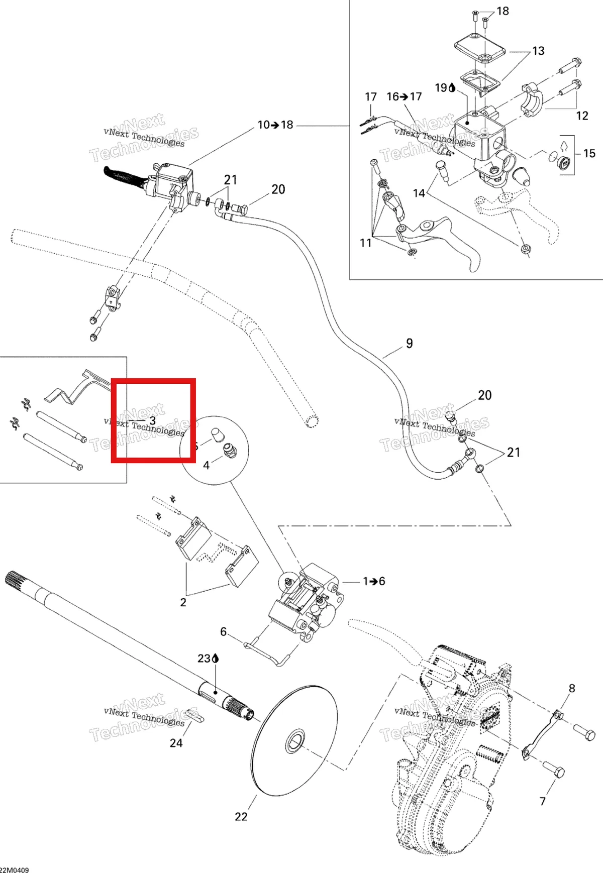 Деталь 414990700 (Деталь Kit, Pins, Retainers, Spring) на схеме узла 2005 Ski-Doo Legend V-1000 Hydraulic Brake