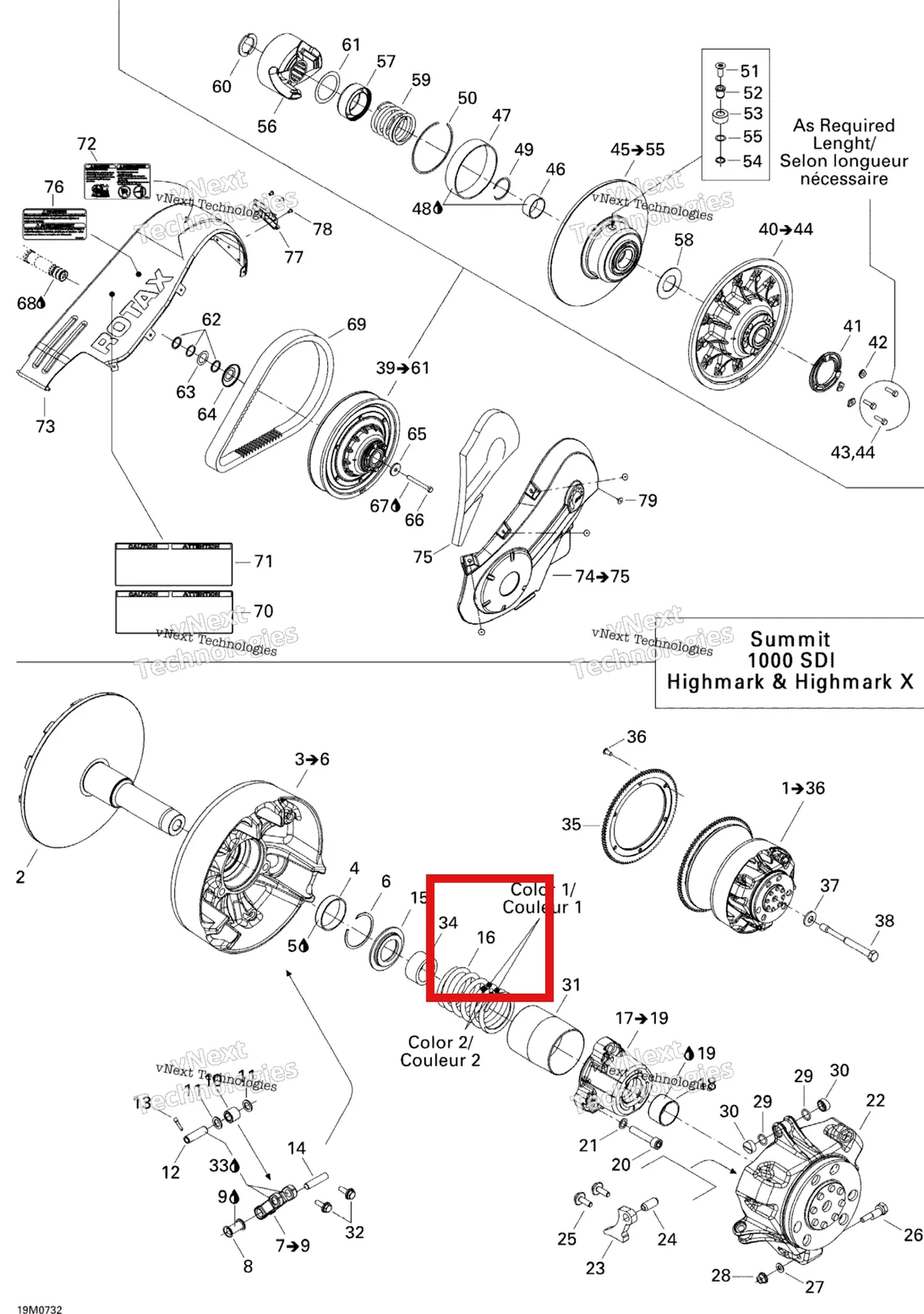 Деталь 414991400 (Деталь Spring, Pink/white) на схеме узла 2007 Ski-Doo Summit Highmark & Highmark X 1000 SDI Pulley System