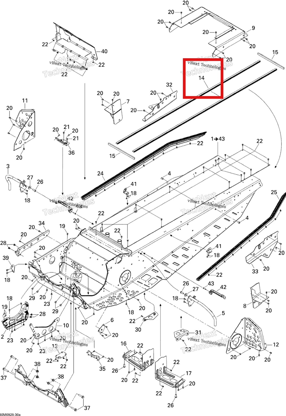 Деталь 415012300 (Деталь Radiator Protector) на схеме узла 2009 Ski-Doo Legend Touring Frame