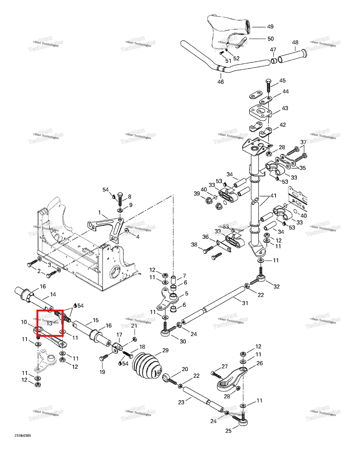 Деталь 415053300 на схеме узла 2003 Ski-Doo Mach Z Steering System