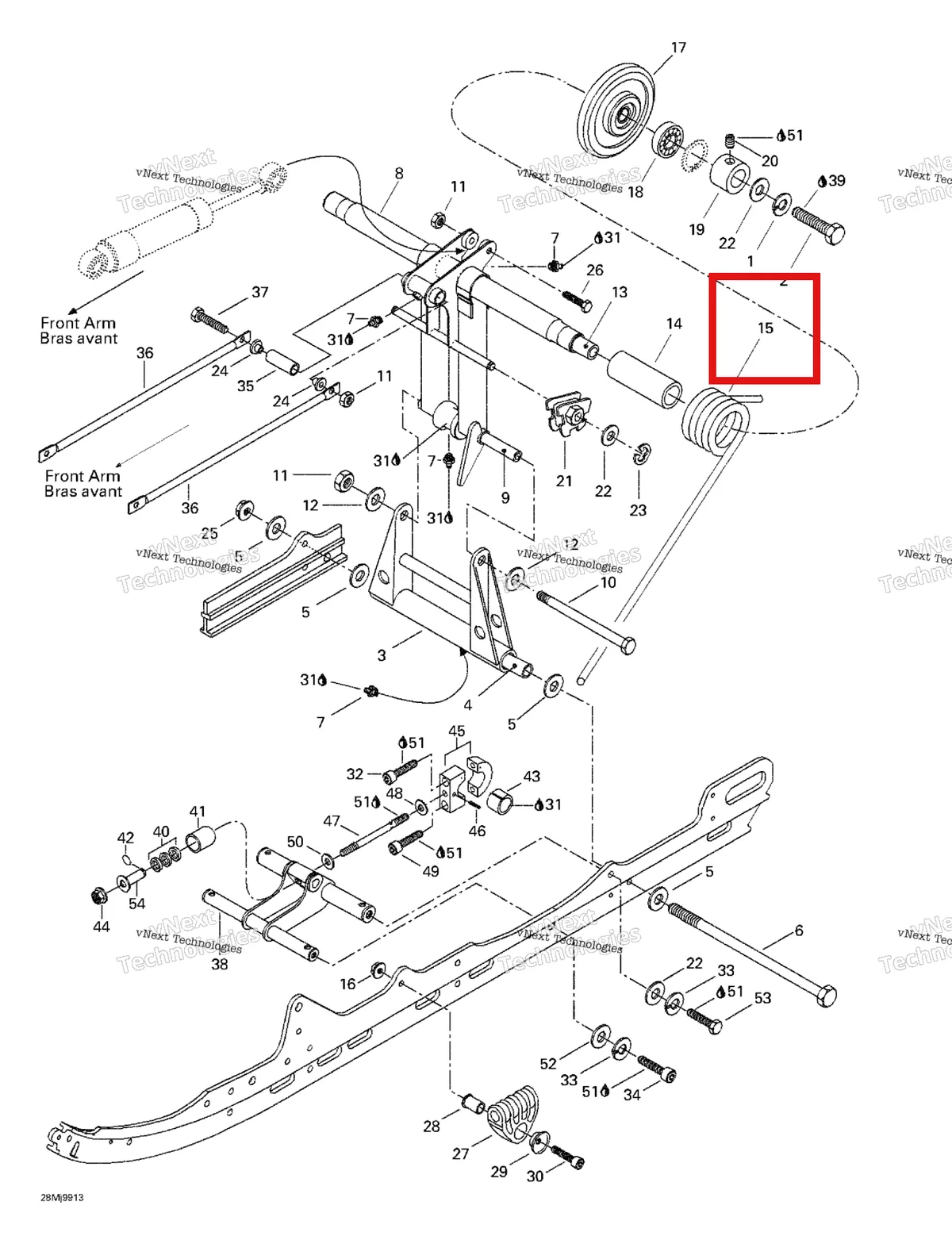 Деталь 415060700 на схеме узла 1999 Ski-Doo Grand Touring 700 Rear Arm, Rear Suspension