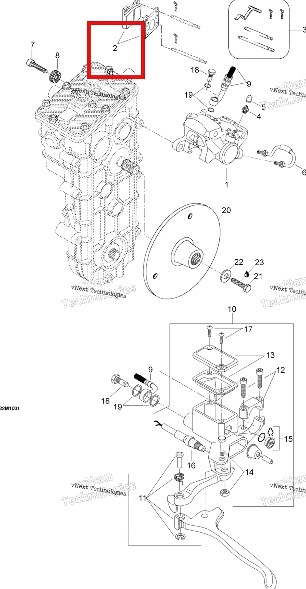 Деталь 415084600 (Комплект тормозных колодок) на схеме узла 2010 Ski-Doo Skandic SUV 550F Hydraulic Brakes