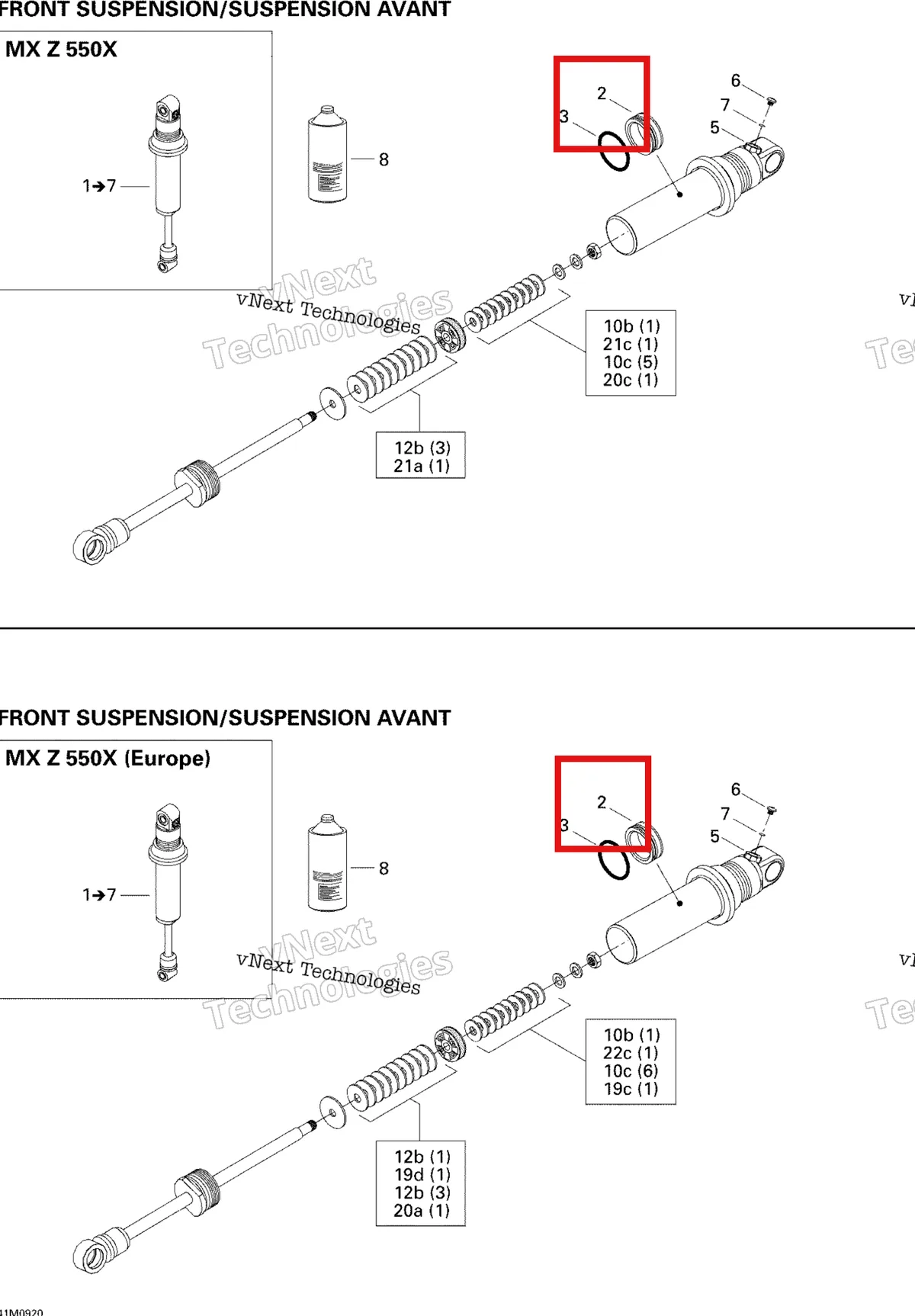 Деталь 415097900 на схеме узла 2009 Ski-Doo MX Z 550X Take Apart Shock, Front