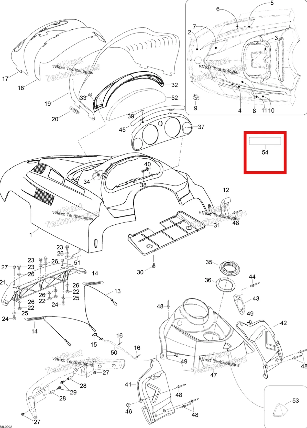 Деталь 415110900 (Деталь Velcro Tape) на схеме узла 2009 Ski-Doo Expedition TUV 600 H.O. SDI Hood