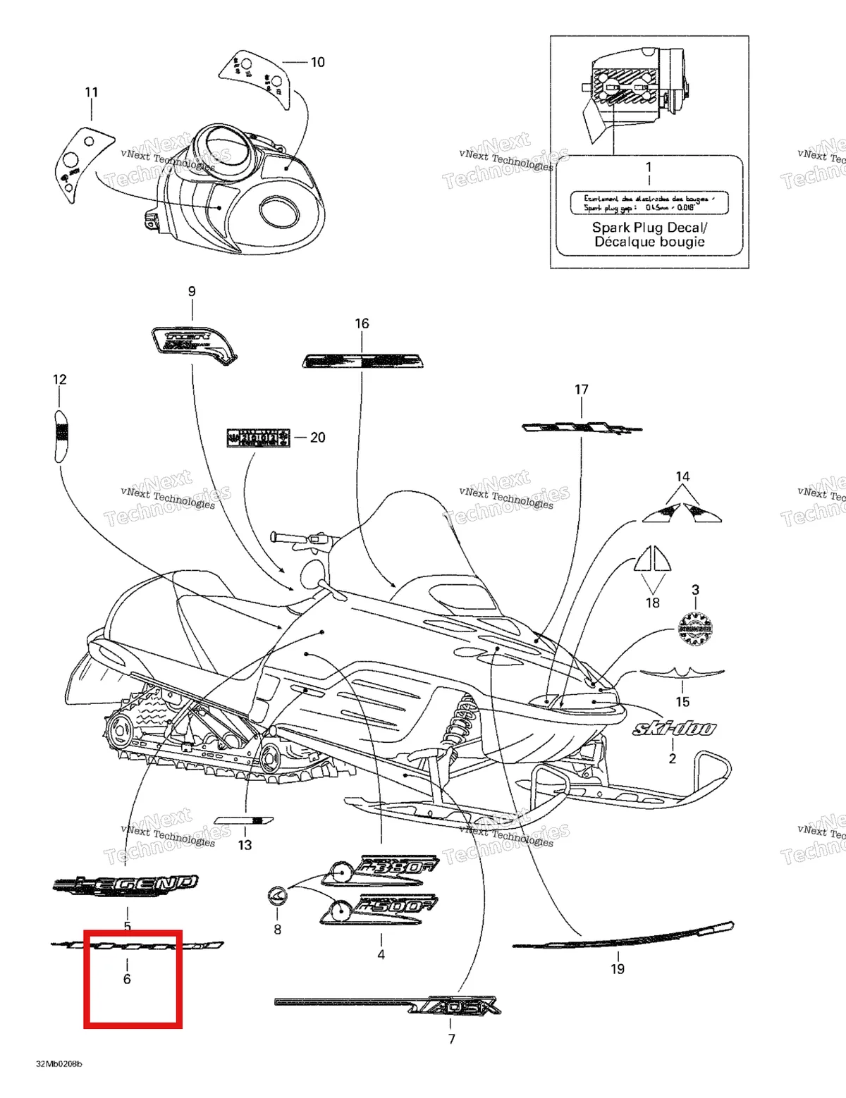 Деталь 415128320 на схеме узла 2002 Ski-Doo Legend 380F/500F Decals 2