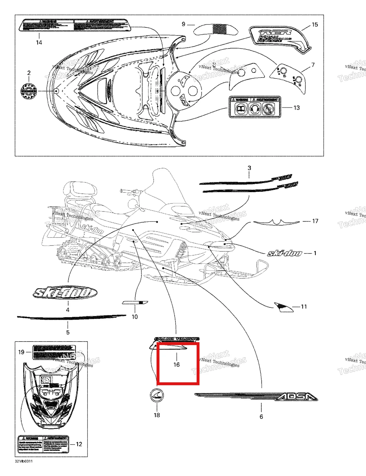 Деталь 415128439 на схеме узла 2003 Ski-Doo Grand Touring 380 F/550 F Decals