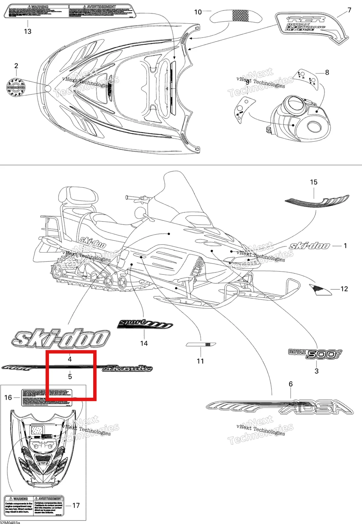 Деталь 415128441 на схеме узла 2004 Ski-Doo Skandic 550F Decals Skandic 550F